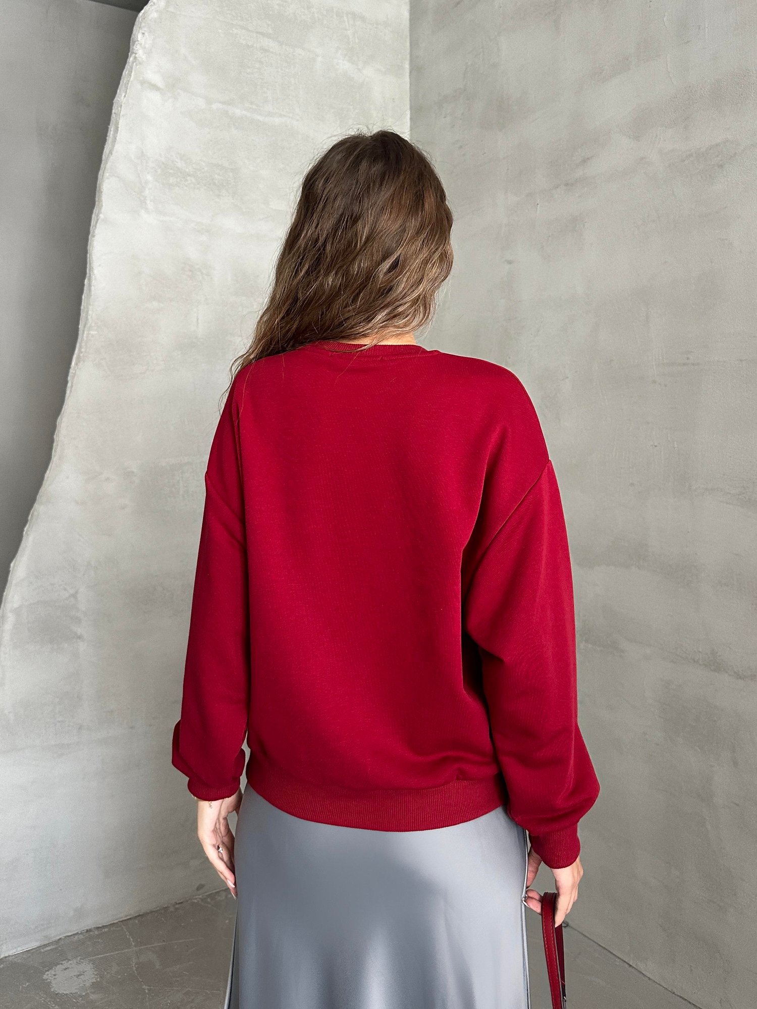 Leopar Baskılı Sweat Bordo