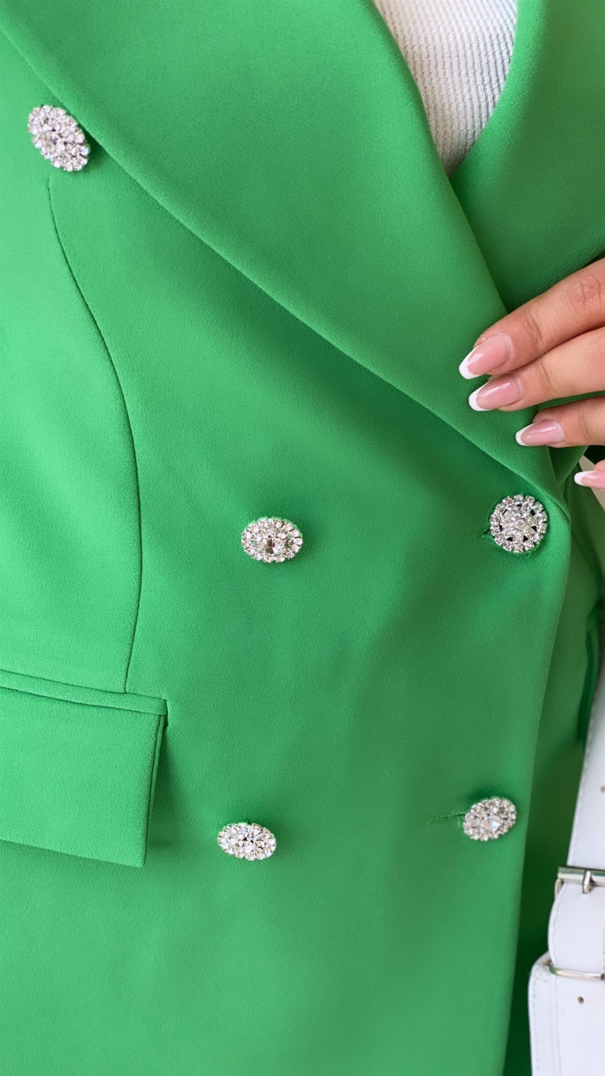 Omuzları Taşlı Tasarım Blazer Ceket Yeşil