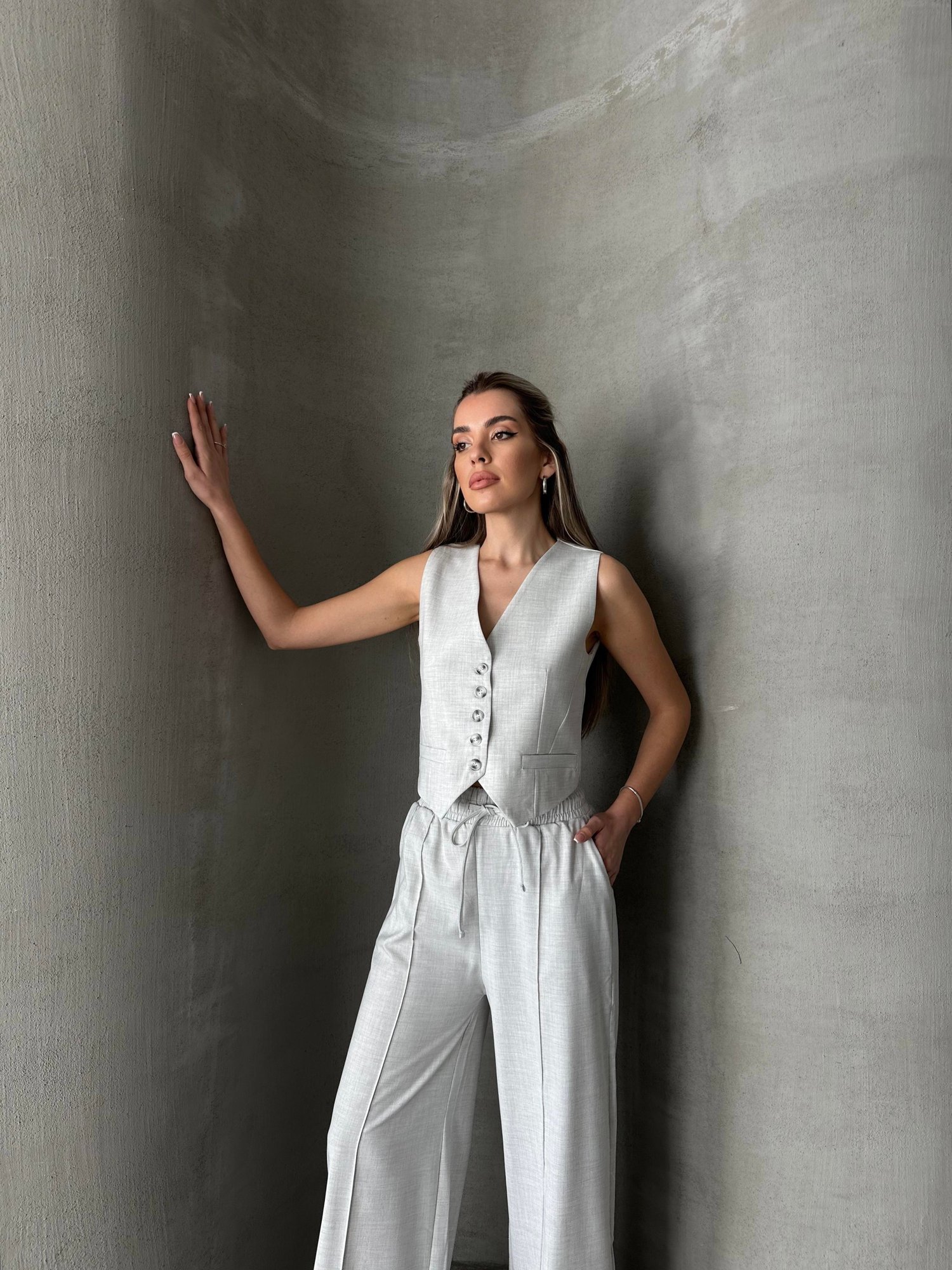 Pensli Polyviskon Yelek Gri