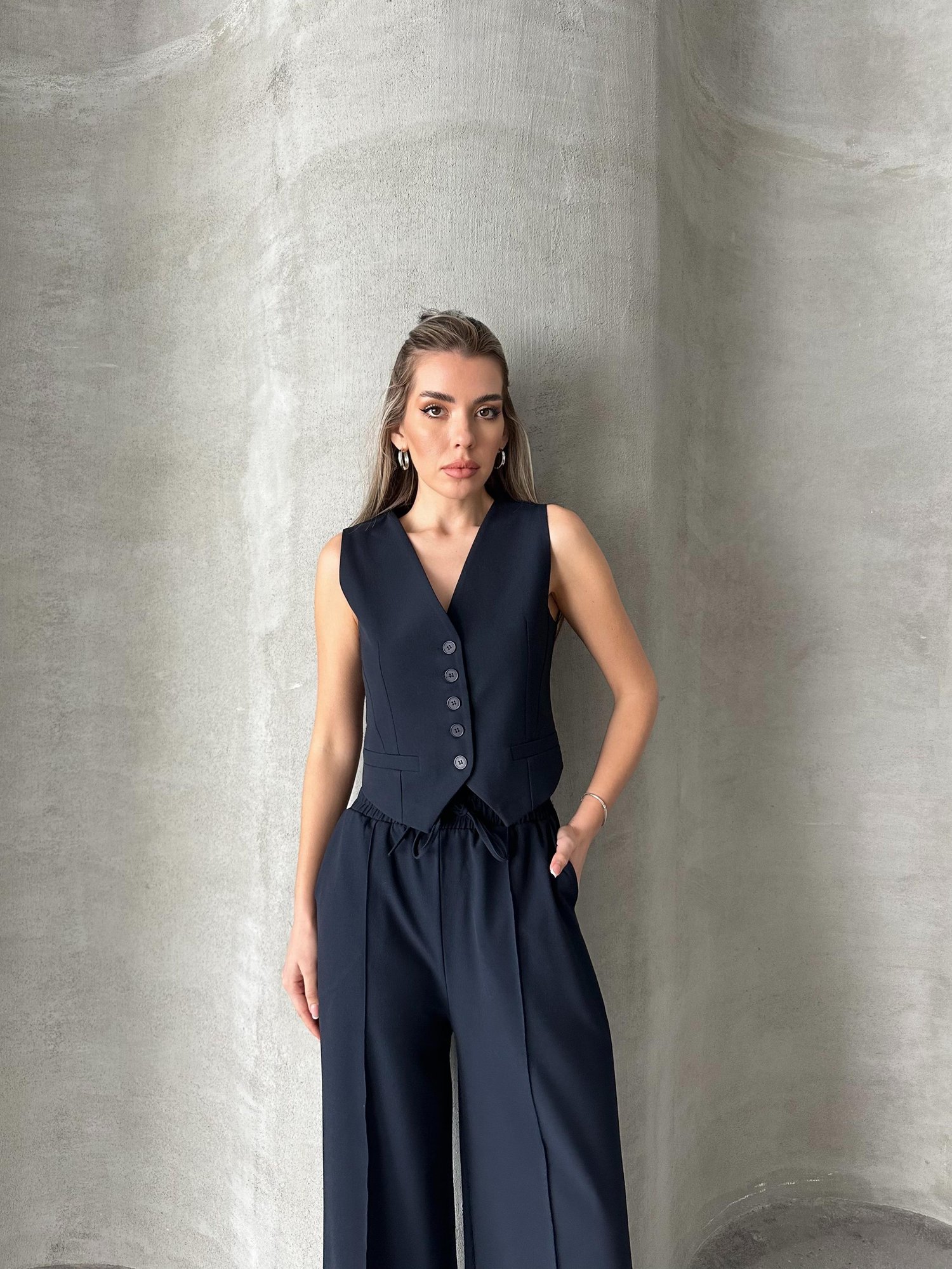 Pensli Polyviskon Yelek Lacivert