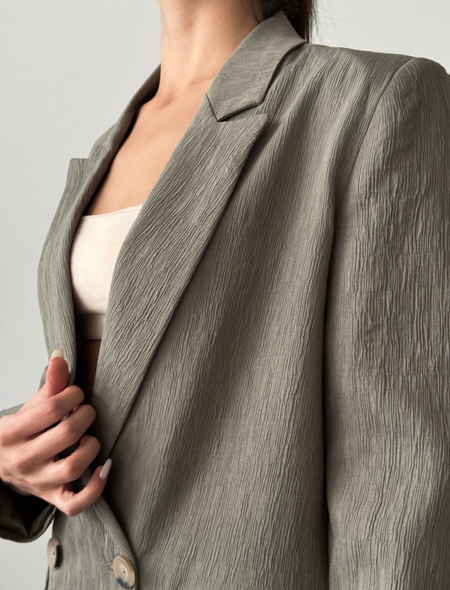 Pliseli Çift Düğme Oversize Ceket Haki