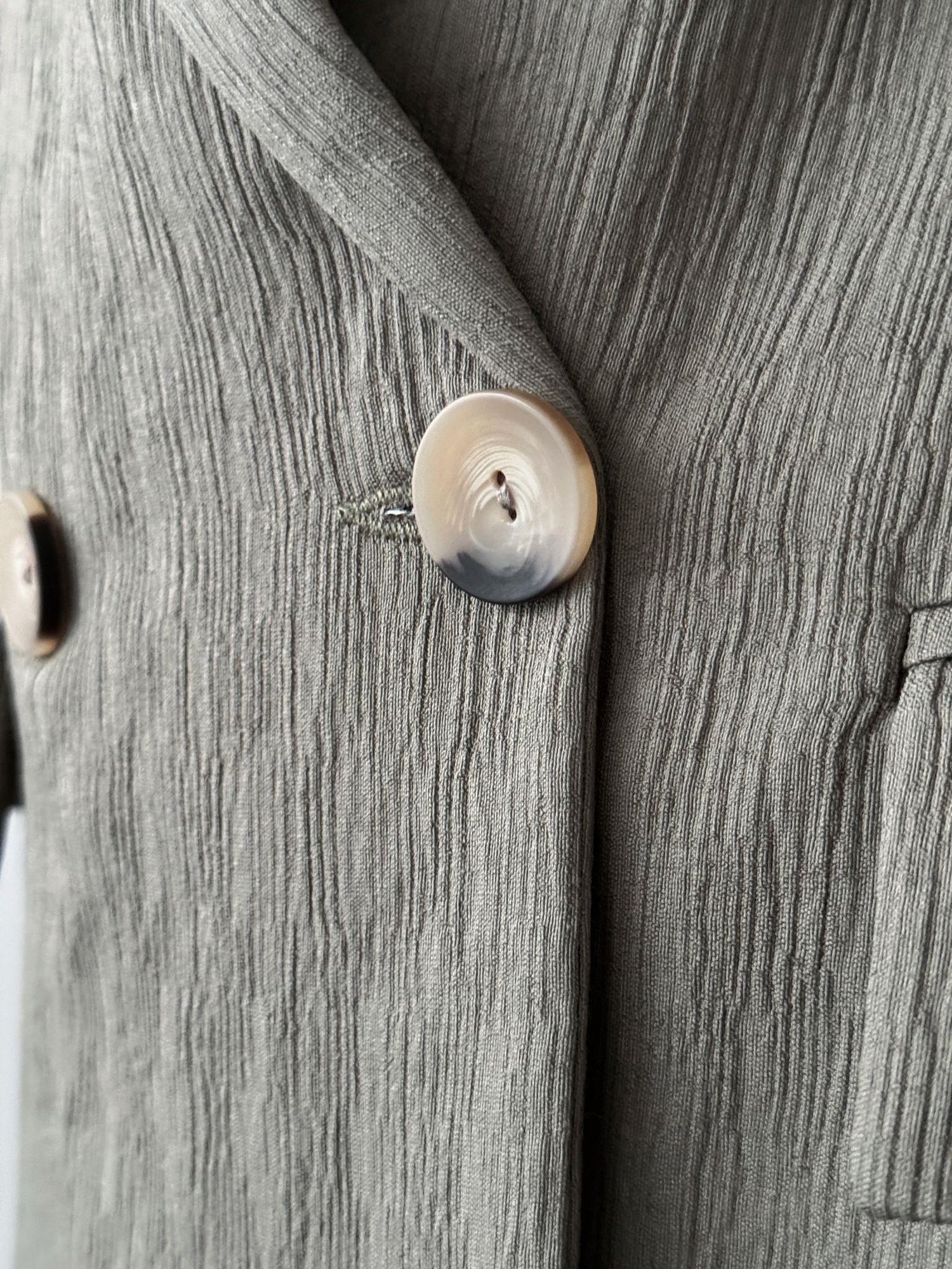Pliseli Çift Düğme Oversize Ceket Haki