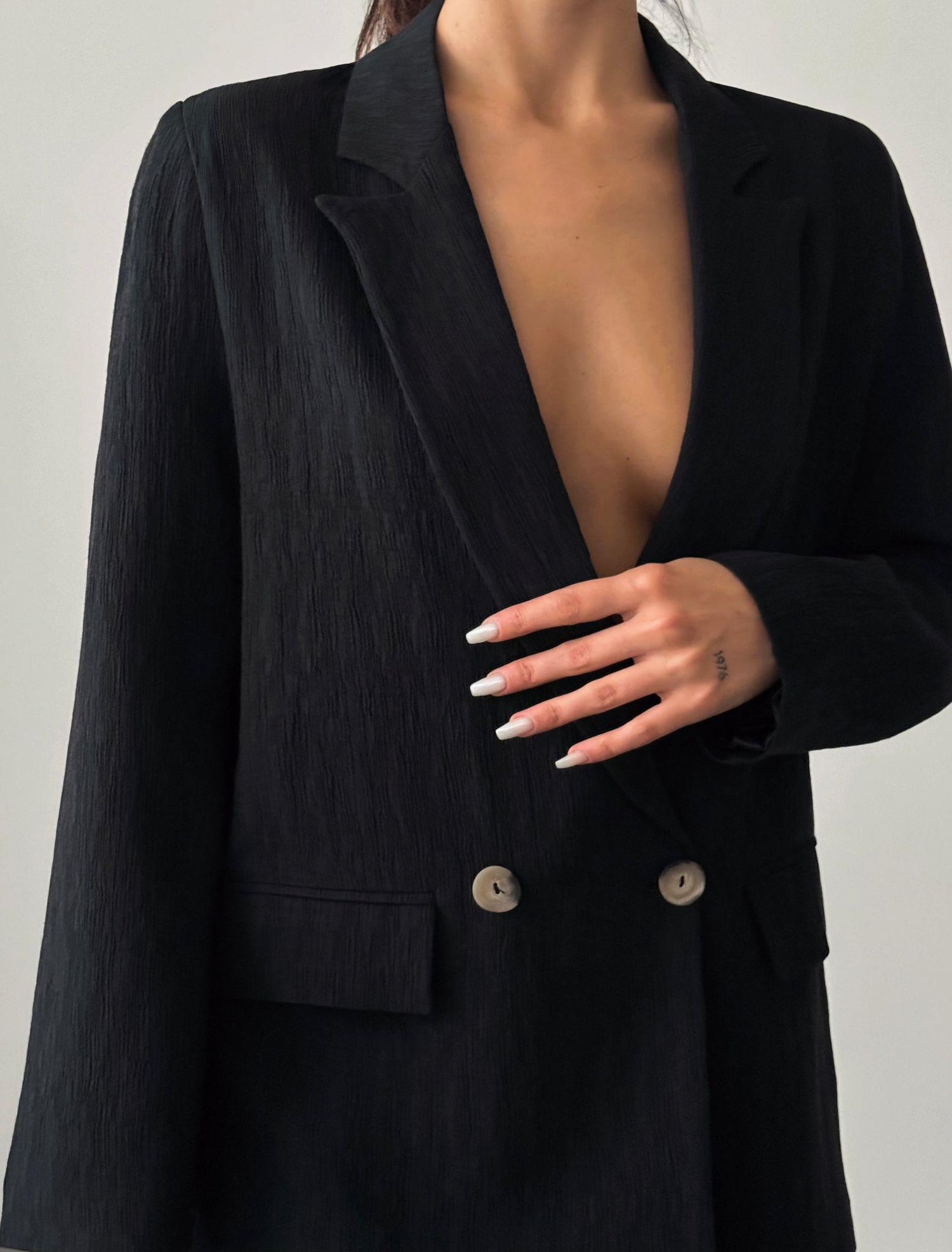 Pliseli Çift Düğme Oversize Ceket Siyah