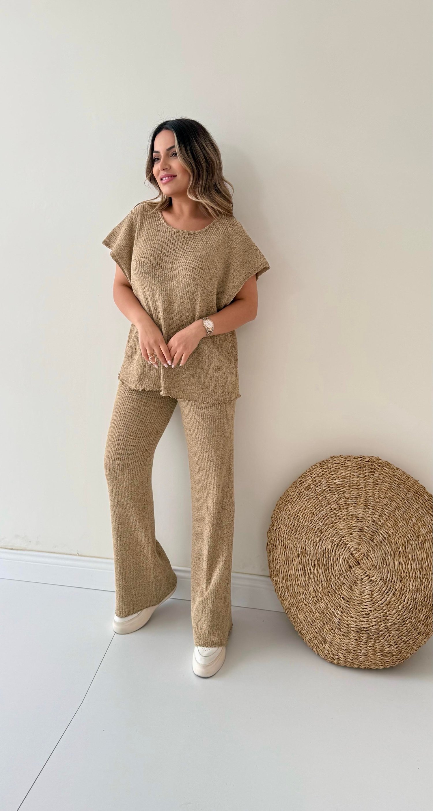 Salaş Kırçıllı Triko Takım Camel