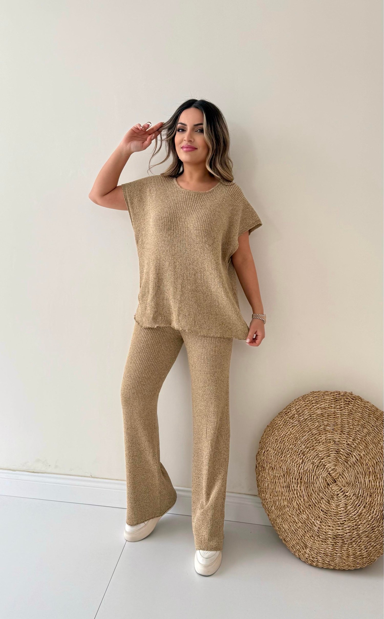 Salaş Kırçıllı Triko Takım Camel