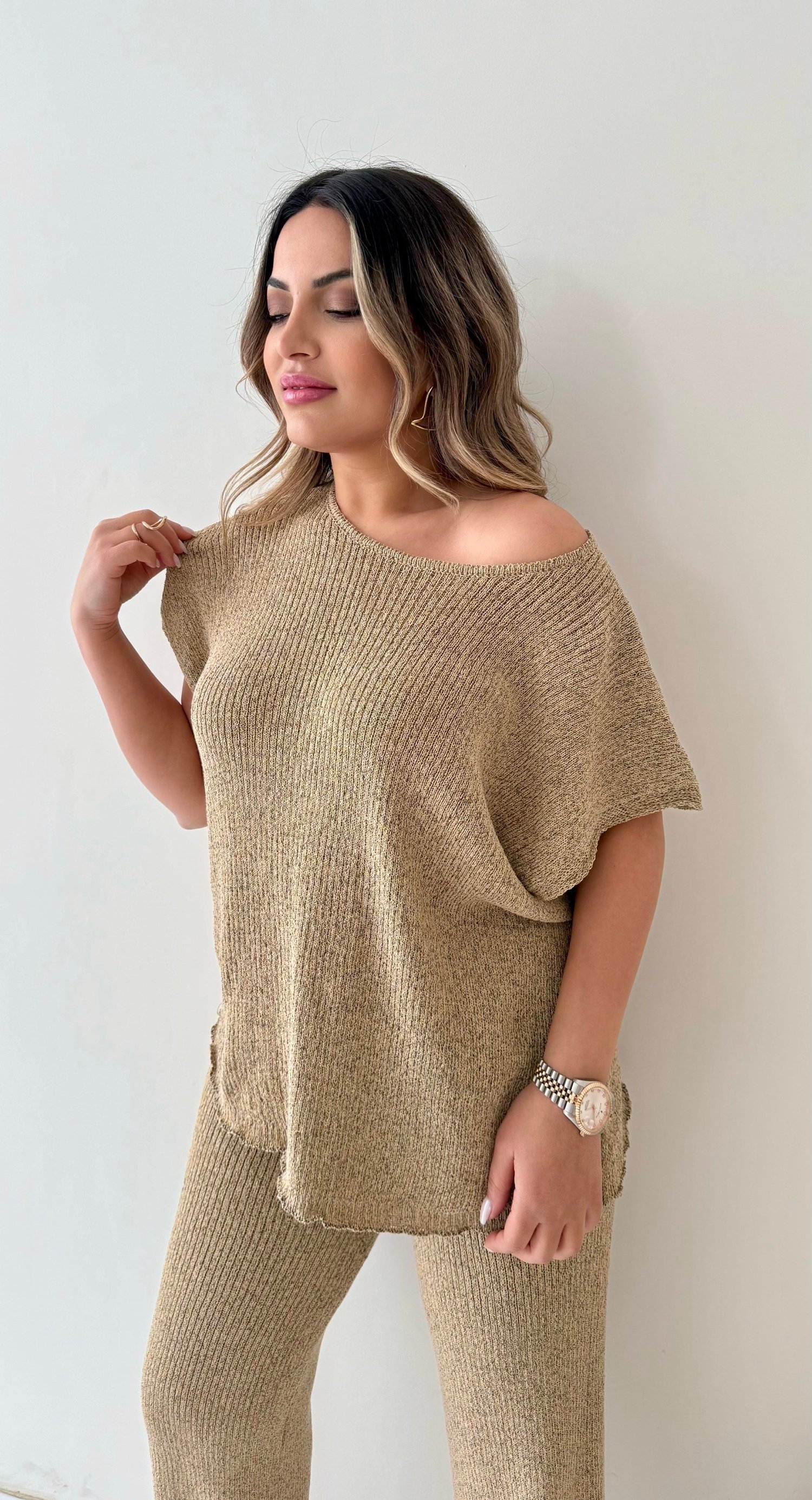 Salaş Kırçıllı Triko Takım Camel