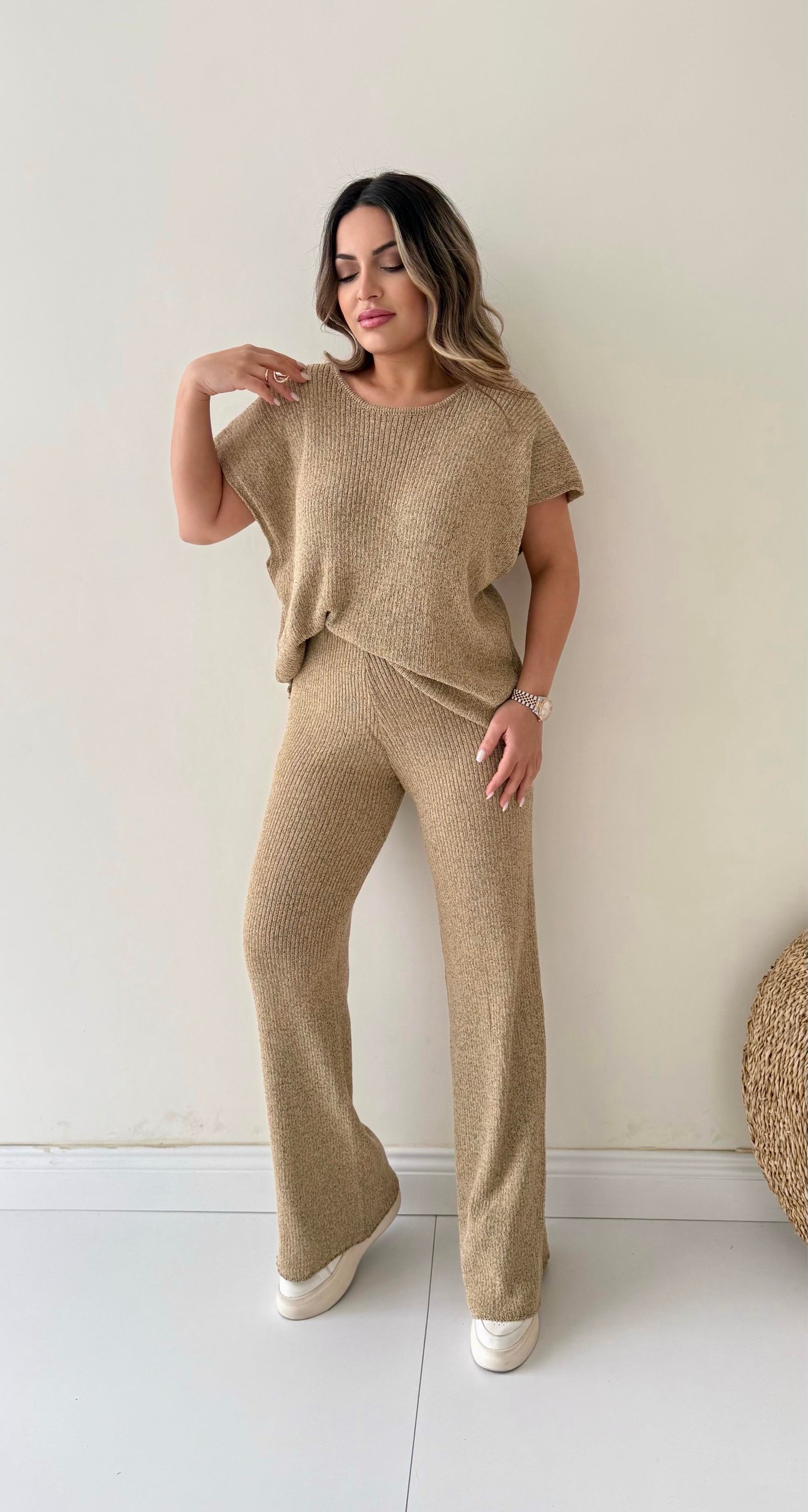 Salaş Kırçıllı Triko Takım Camel