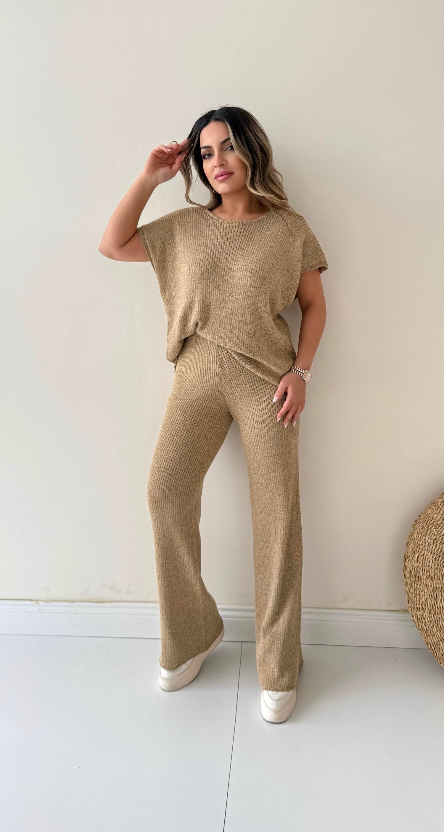 Salaş Kırçıllı Triko Takım Camel