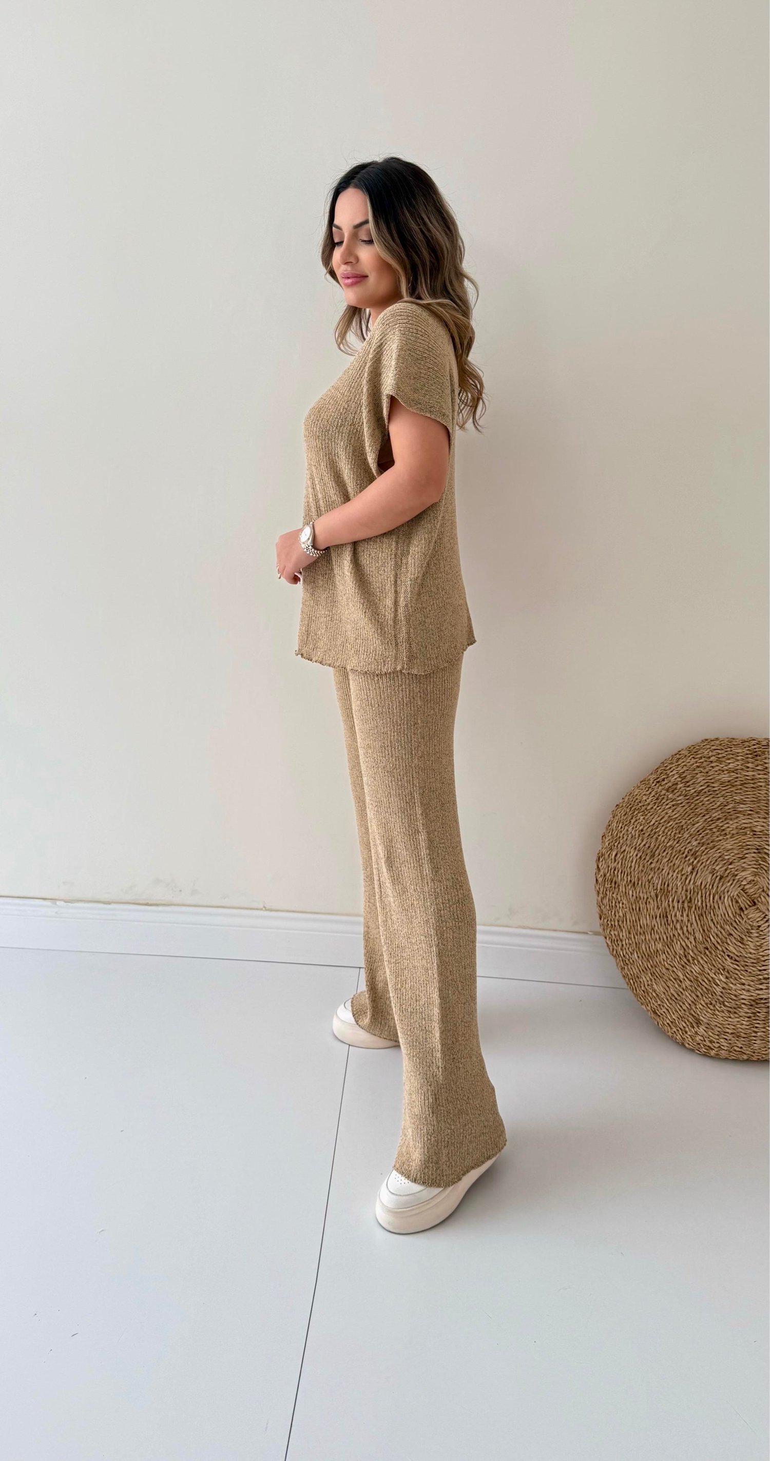 Salaş Kırçıllı Triko Takım Camel