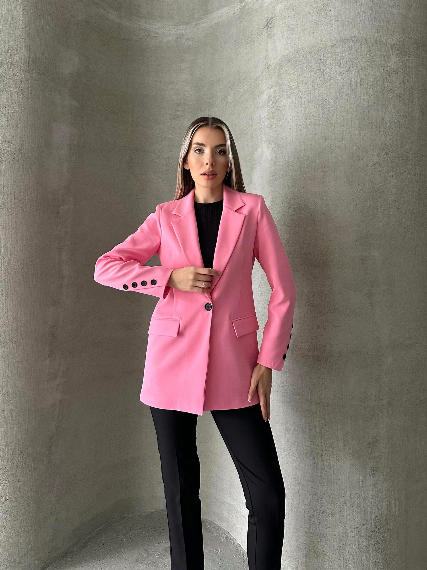 Tek Düğmeli Kol Detaylı Blazer Ceket Pembe
