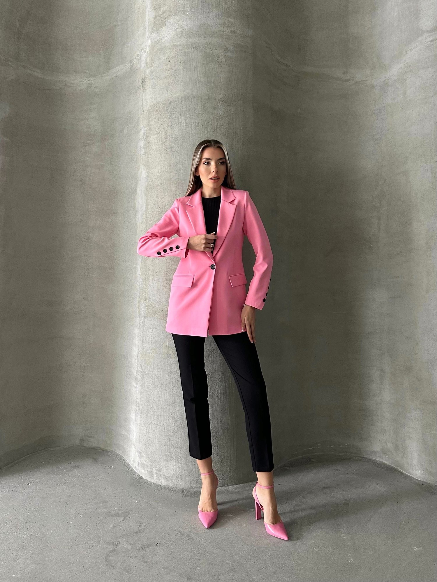 Tek Düğmeli Kol Detaylı Blazer Ceket Pembe