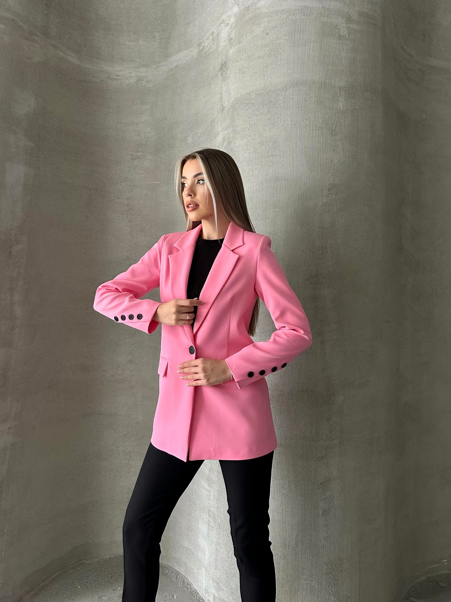 Tek Düğmeli Kol Detaylı Blazer Ceket Pembe