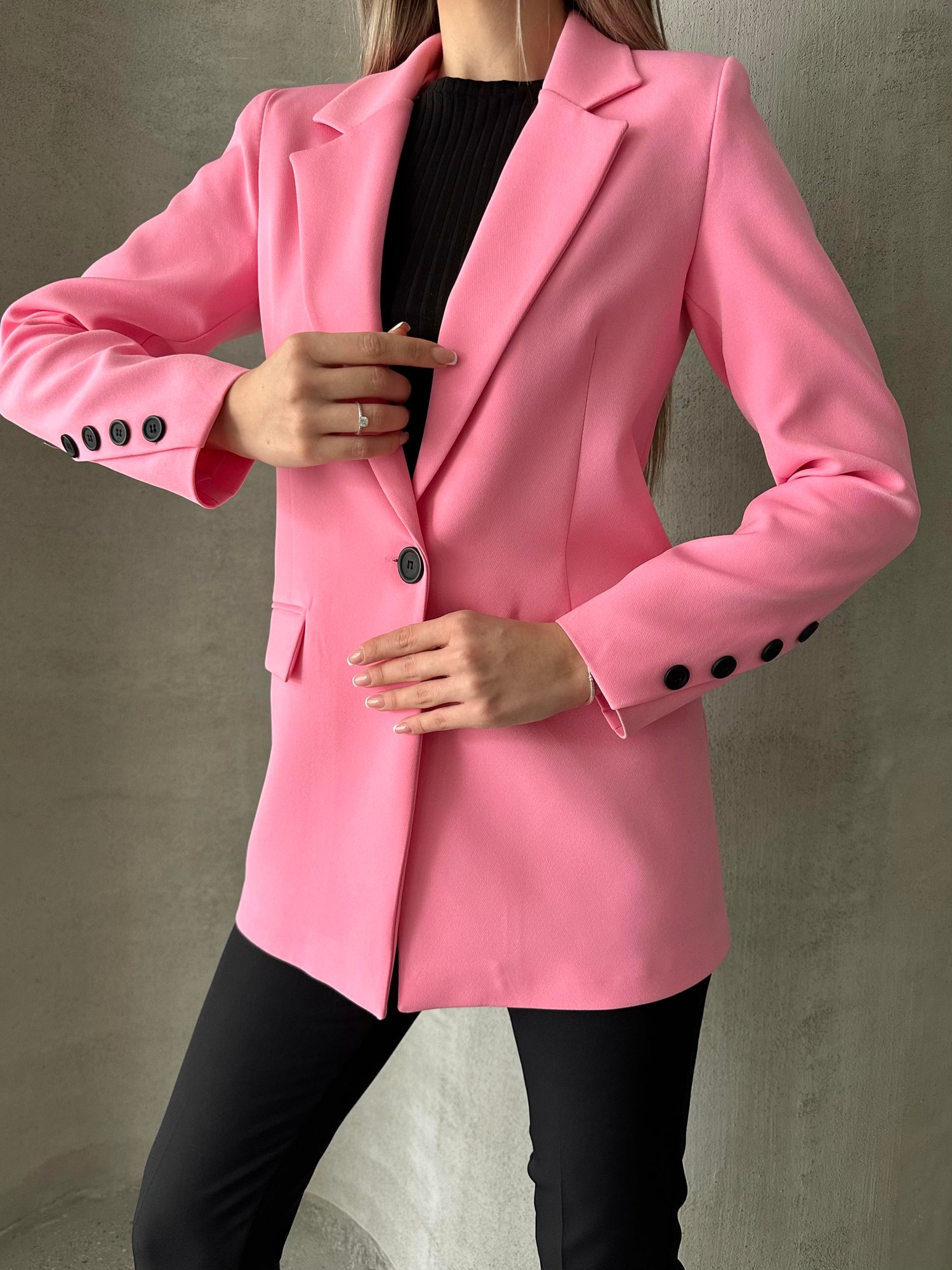 Tek Düğmeli Kol Detaylı Blazer Ceket Pembe