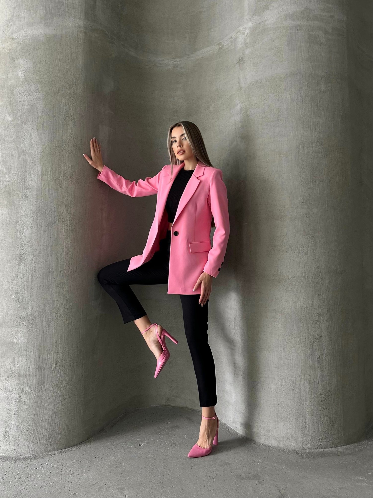 Tek Düğmeli Kol Detaylı Blazer Ceket Pembe