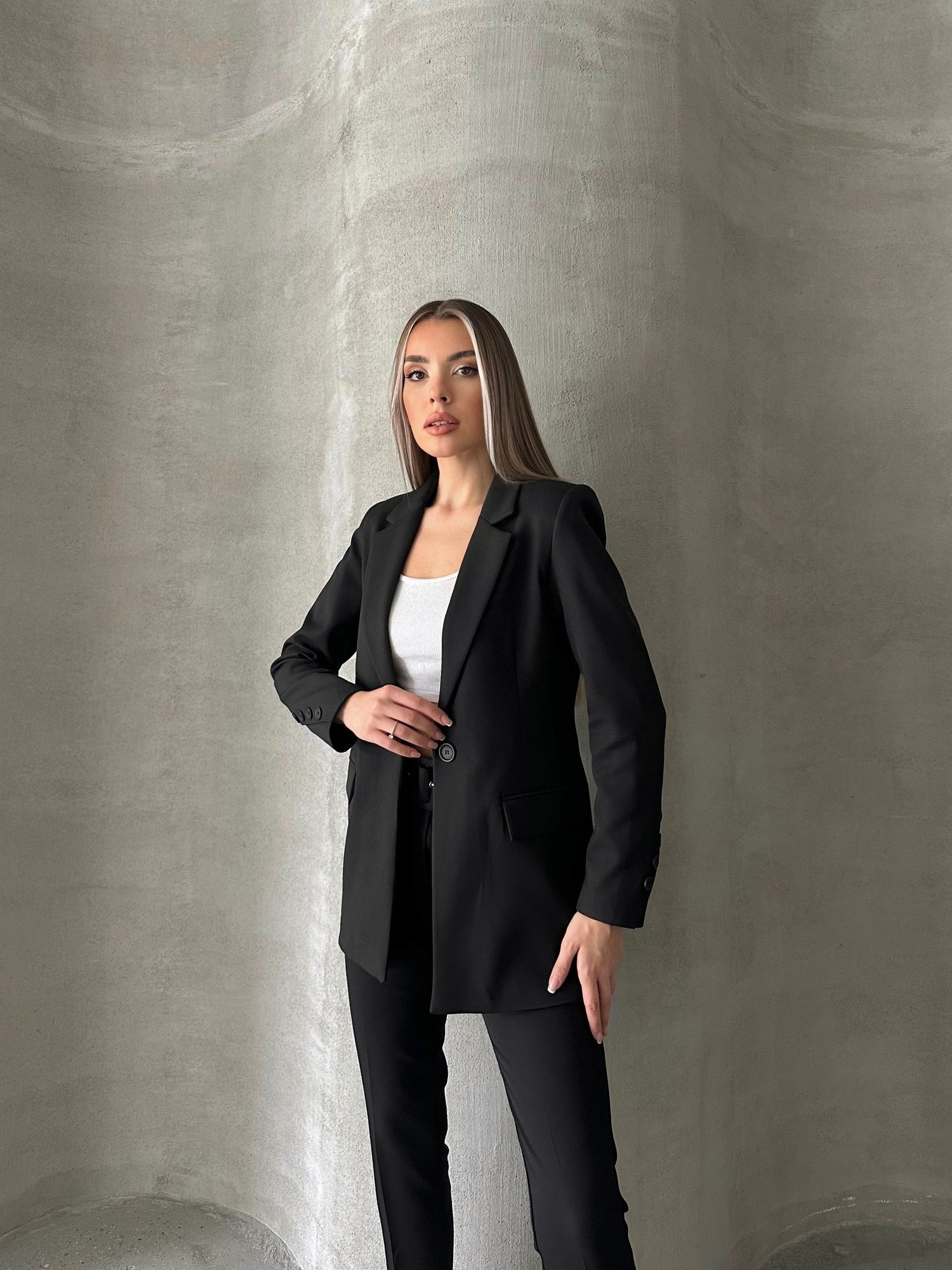 Tek Düğmeli Kol Detaylı Blazer Ceket Siyah