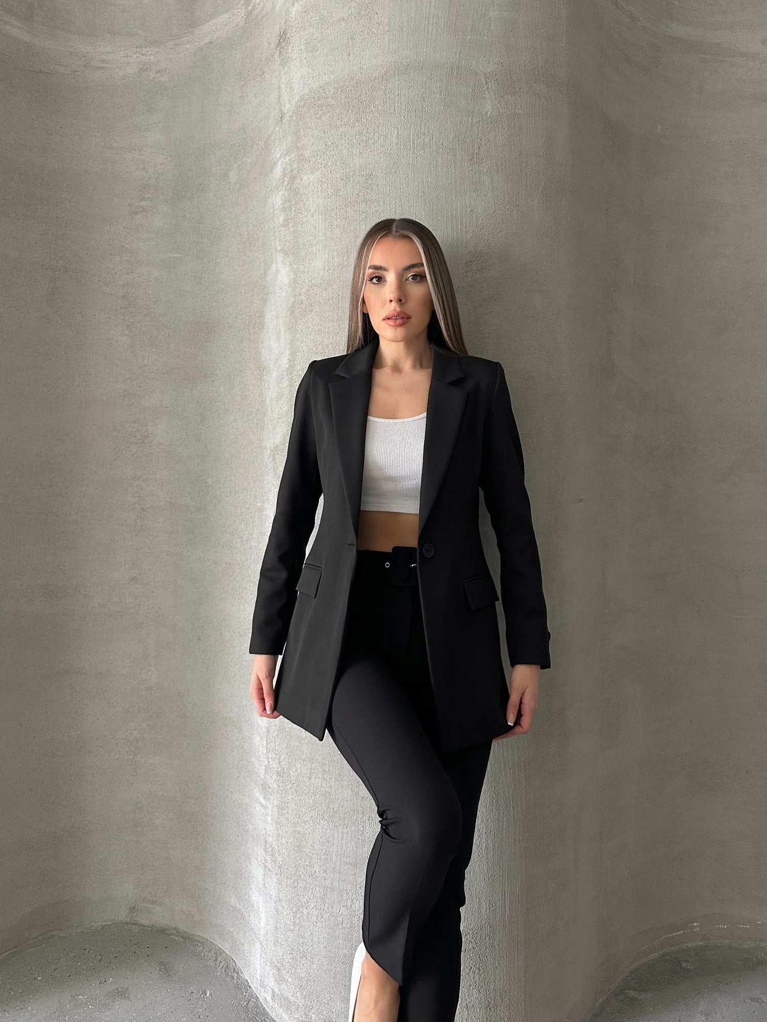 Tek Düğmeli Kol Detaylı Blazer Ceket Siyah