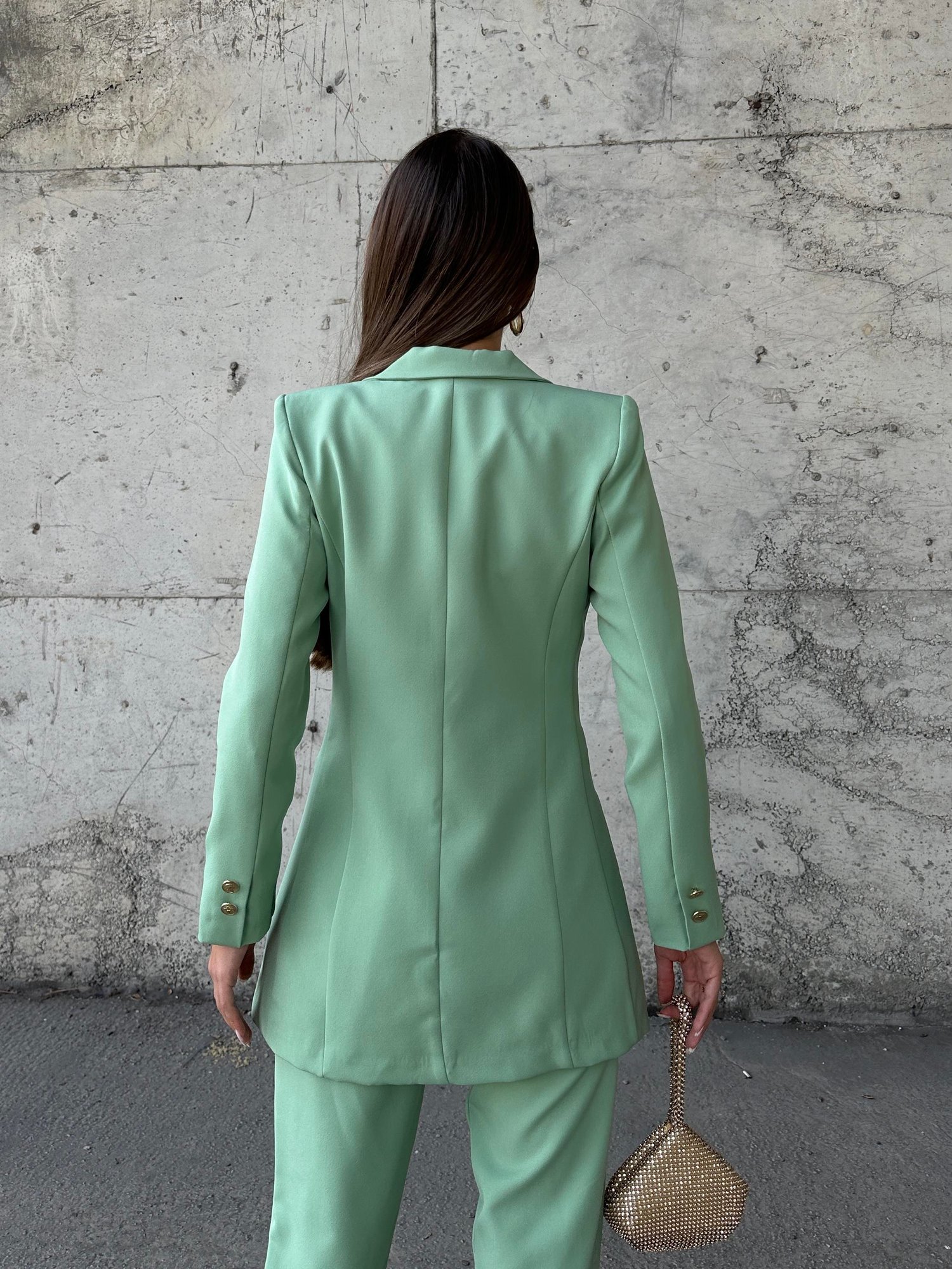 Uzun Gold Düğmeli Blazer Ceket Mint