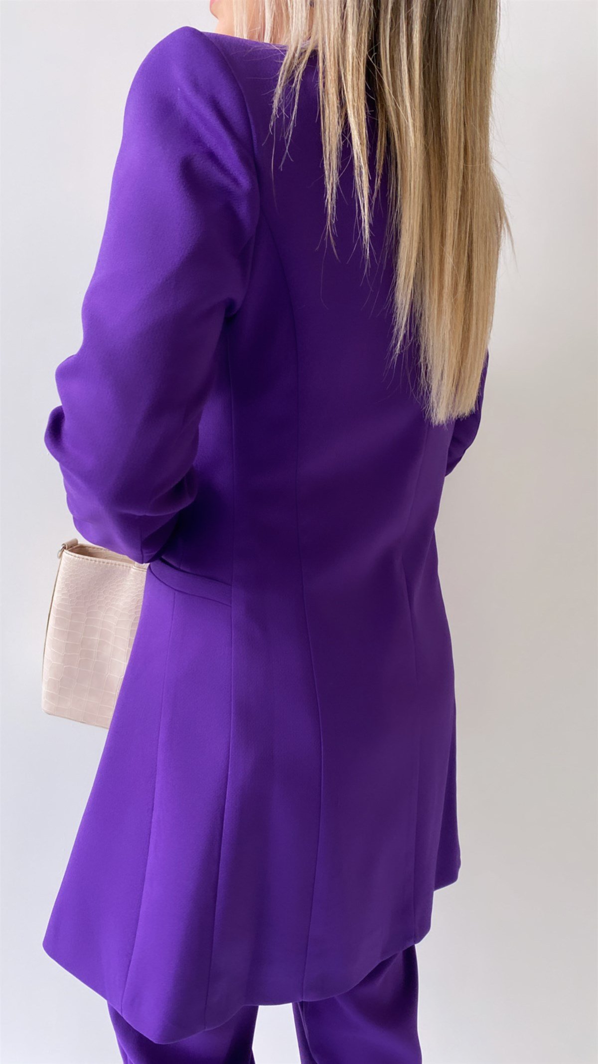 Uzun Gold Düğmeli Blazer Ceket Mor