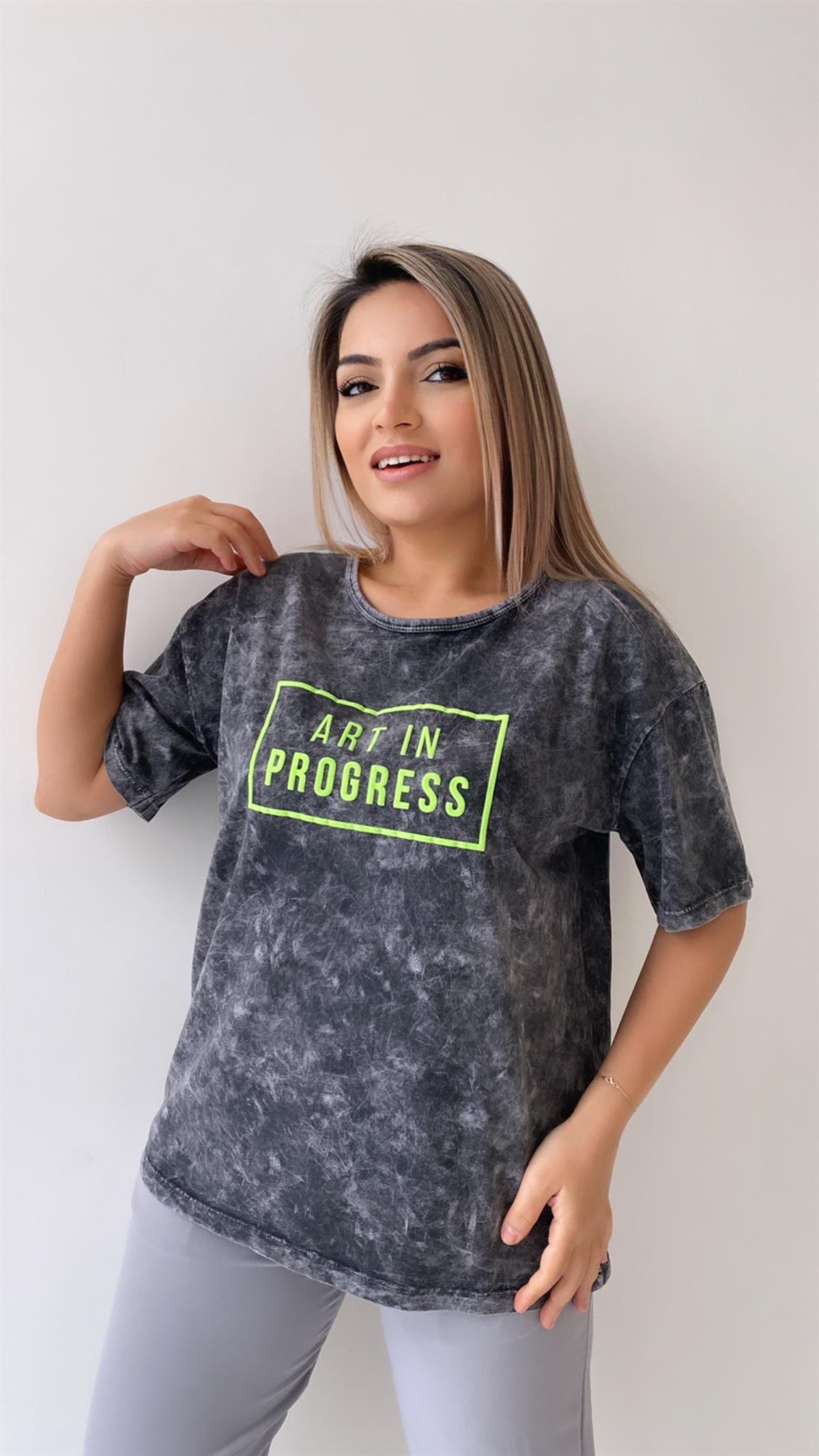 Yıkamalı Art In Progress Tişört Antrasit