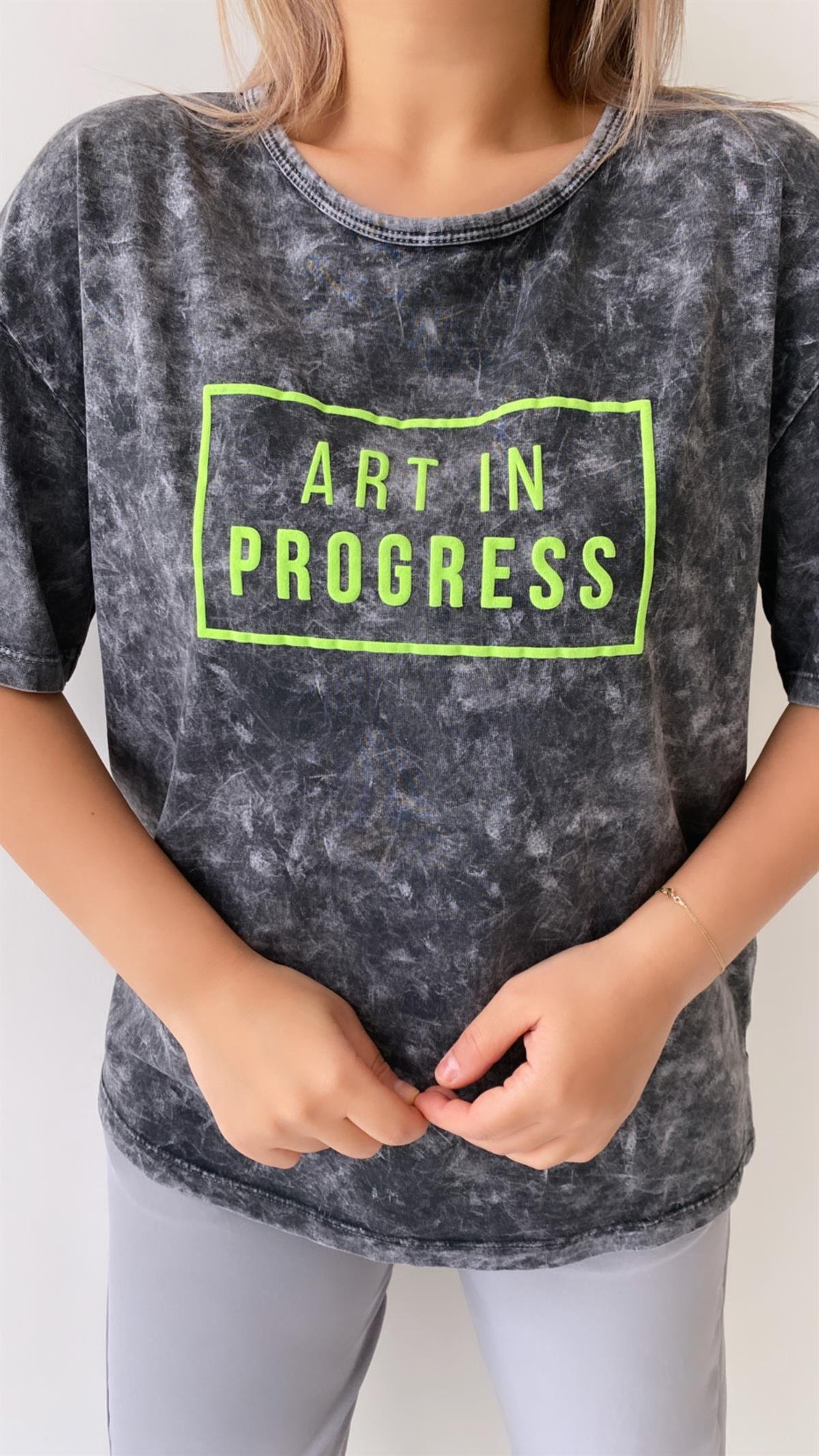 Yıkamalı Art In Progress Tişört Antrasit