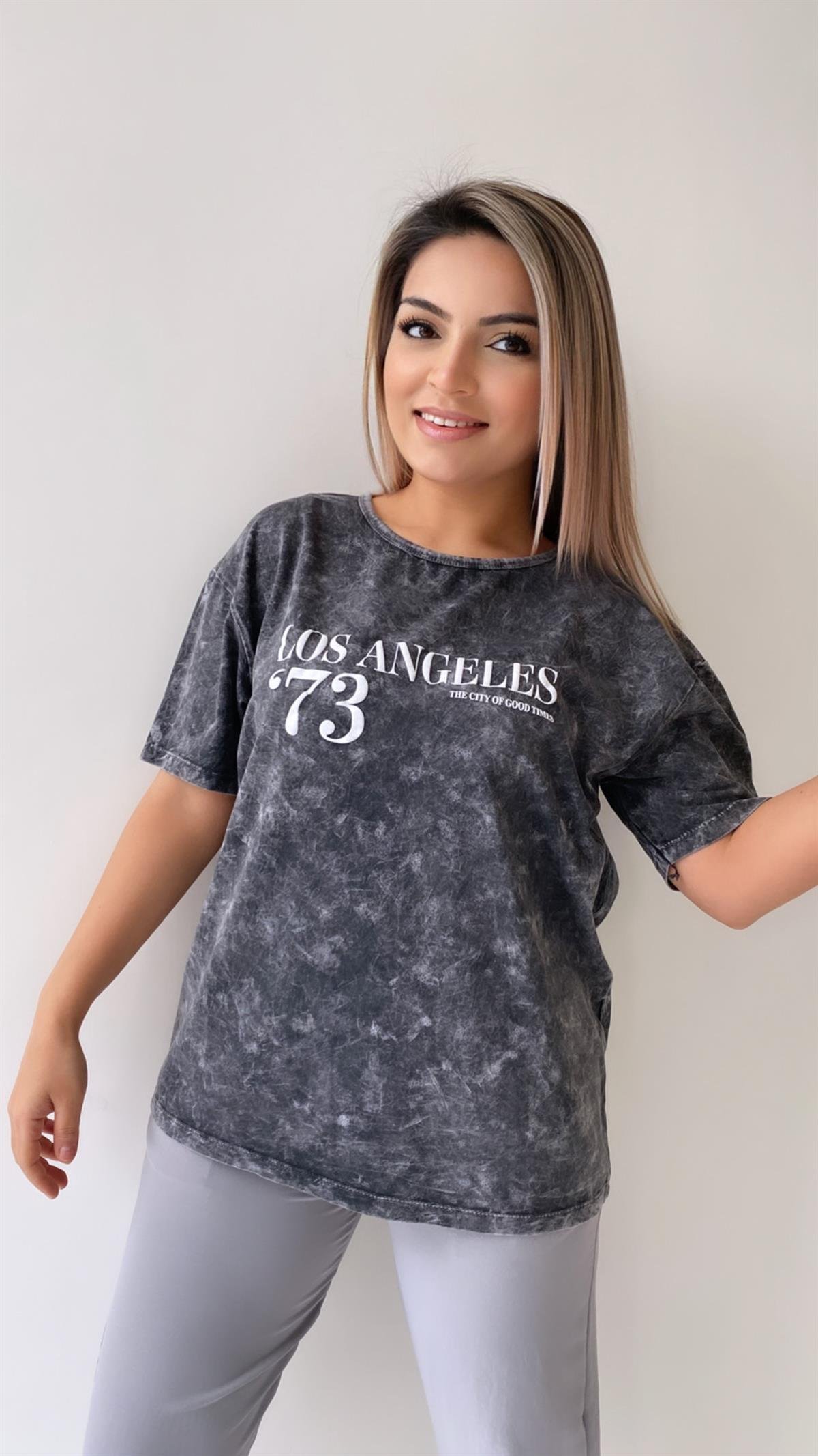 Yıkamalı Los Angeles Tişört Antrasit