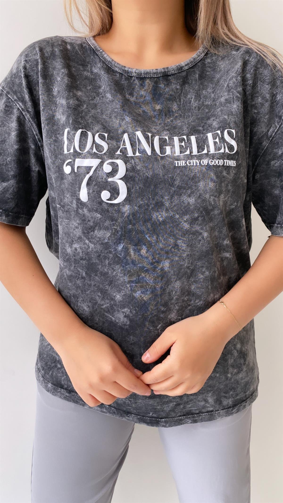 Yıkamalı Los Angeles Tişört Antrasit