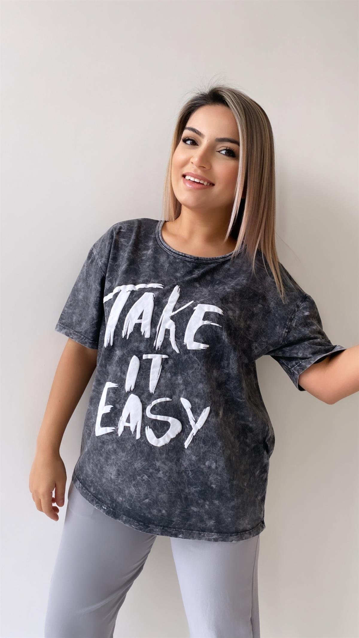 Yıkamalı Take Is Easy Tişört Antrasit