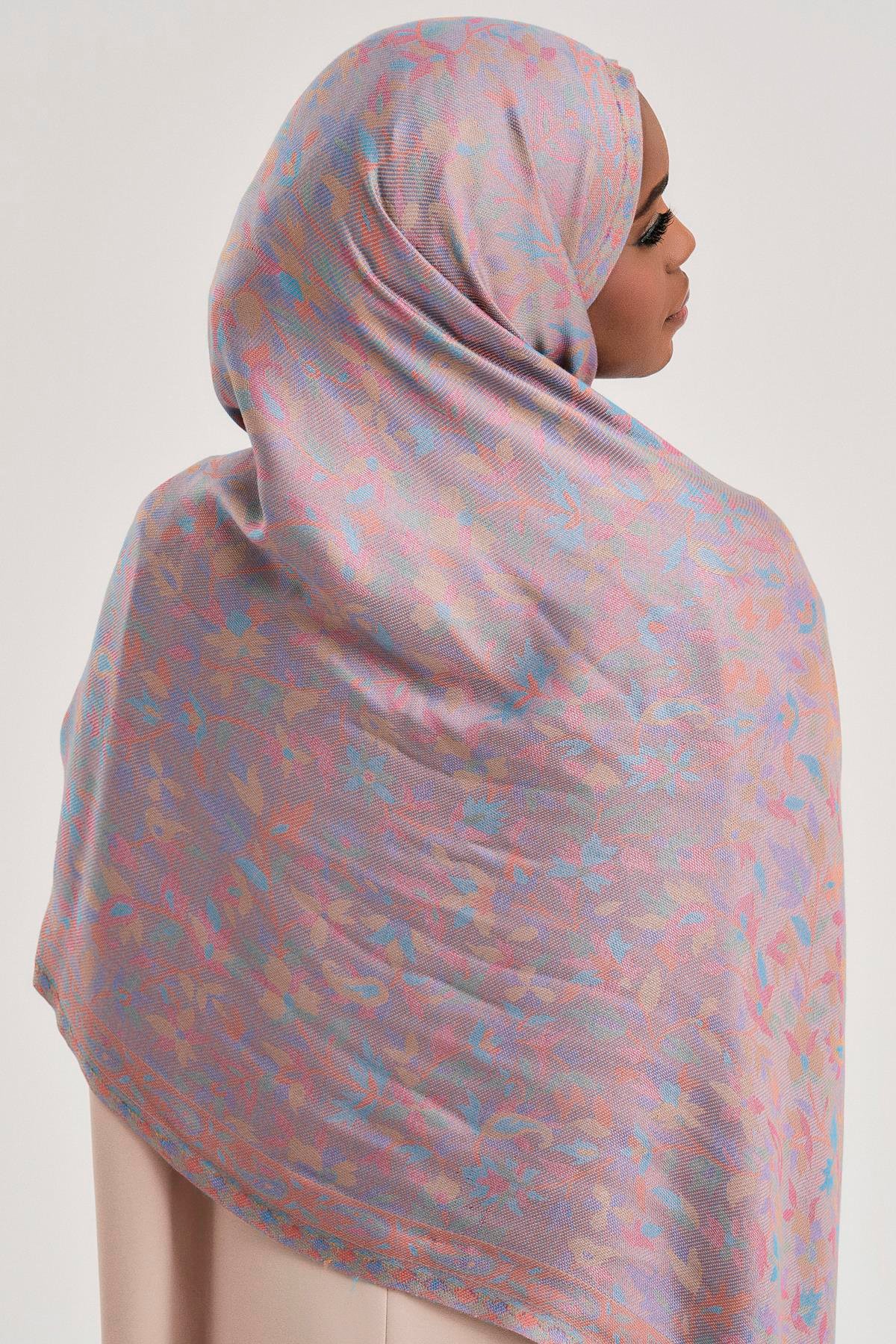 FLORAL KAŞMİR DOKUMA ŞAL-GRİ