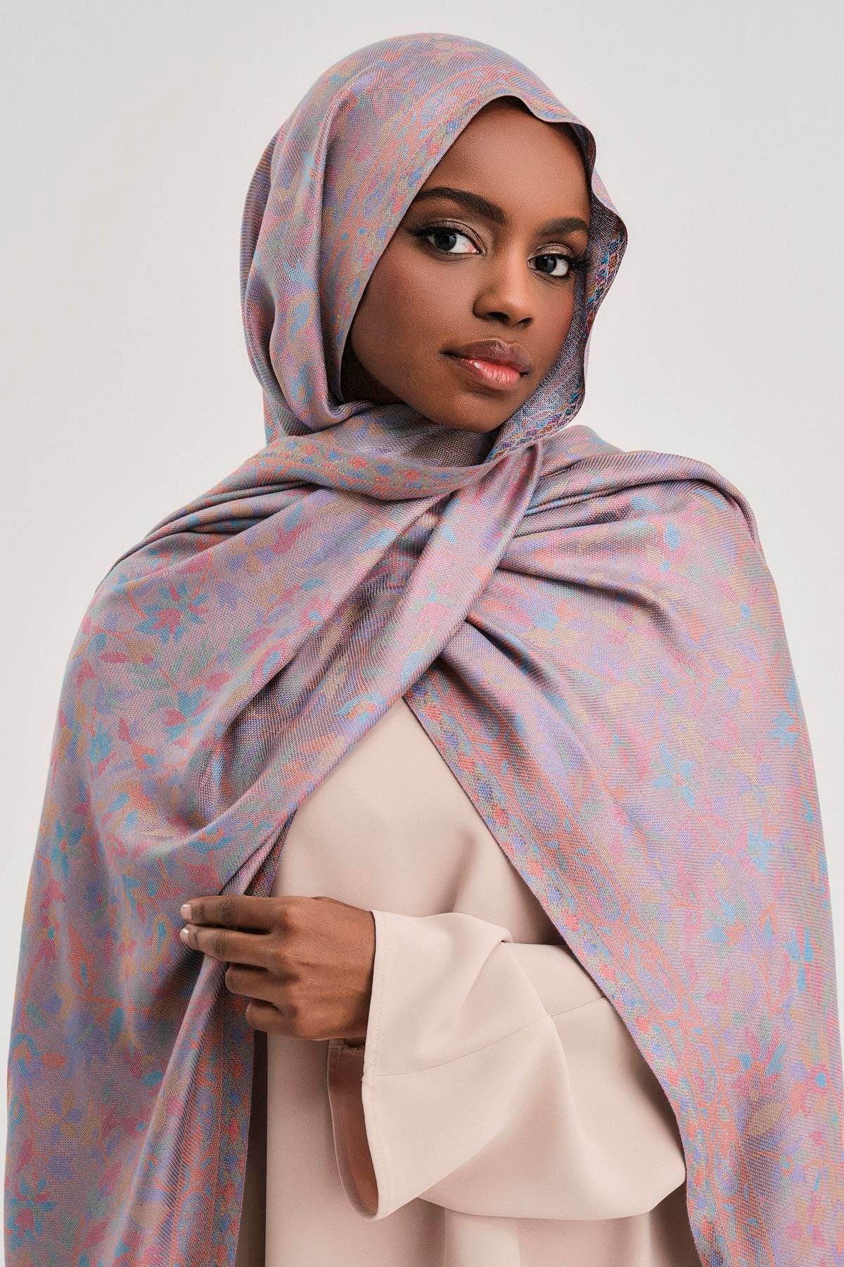 FLORAL KAŞMİR DOKUMA ŞAL-GRİ