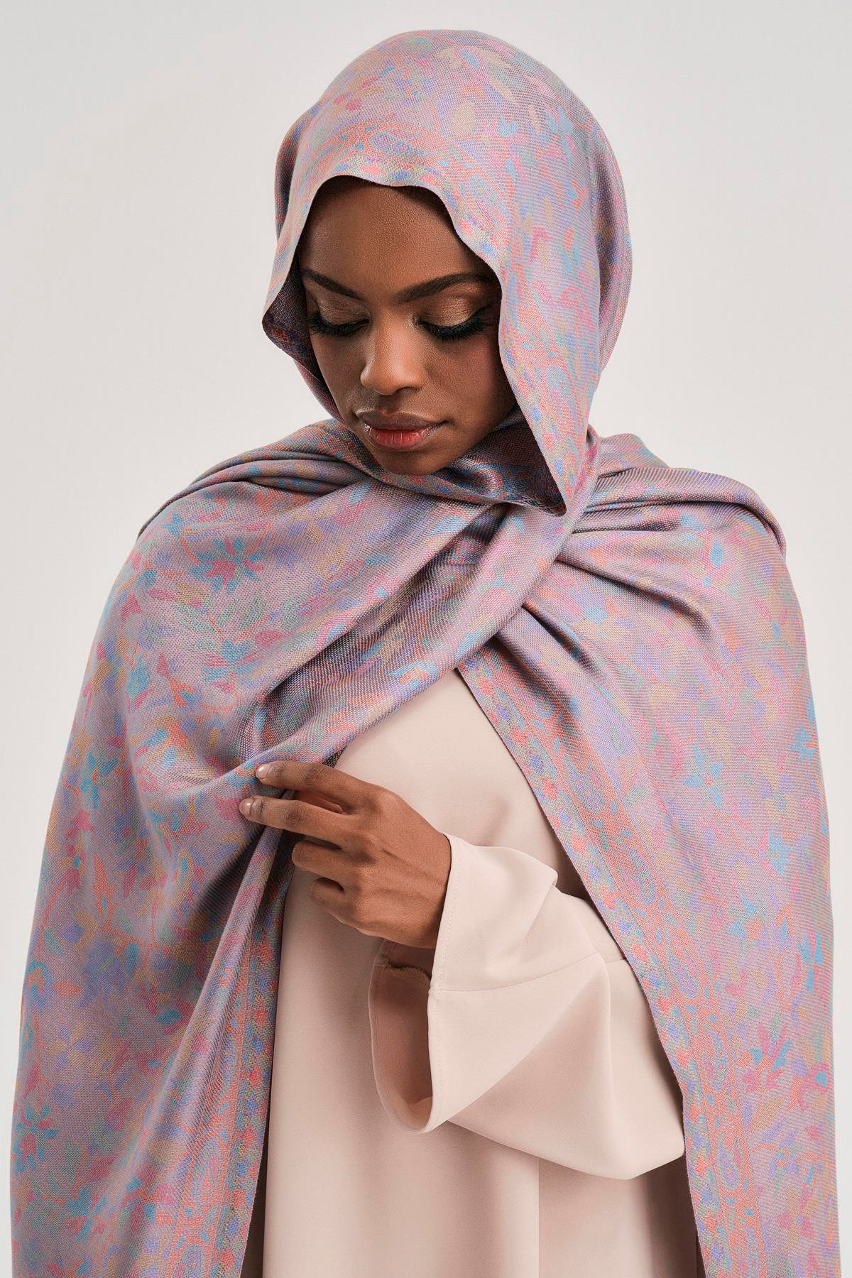 FLORAL KAŞMİR DOKUMA ŞAL-GRİ