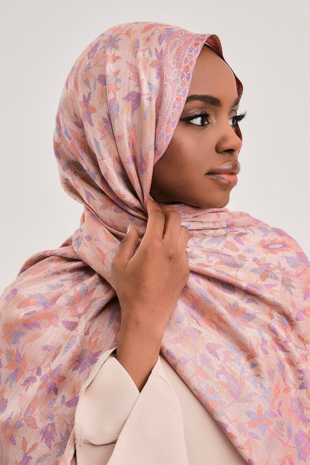 FLORAL KAŞMİR DOKUMA ŞAL-PUDRA