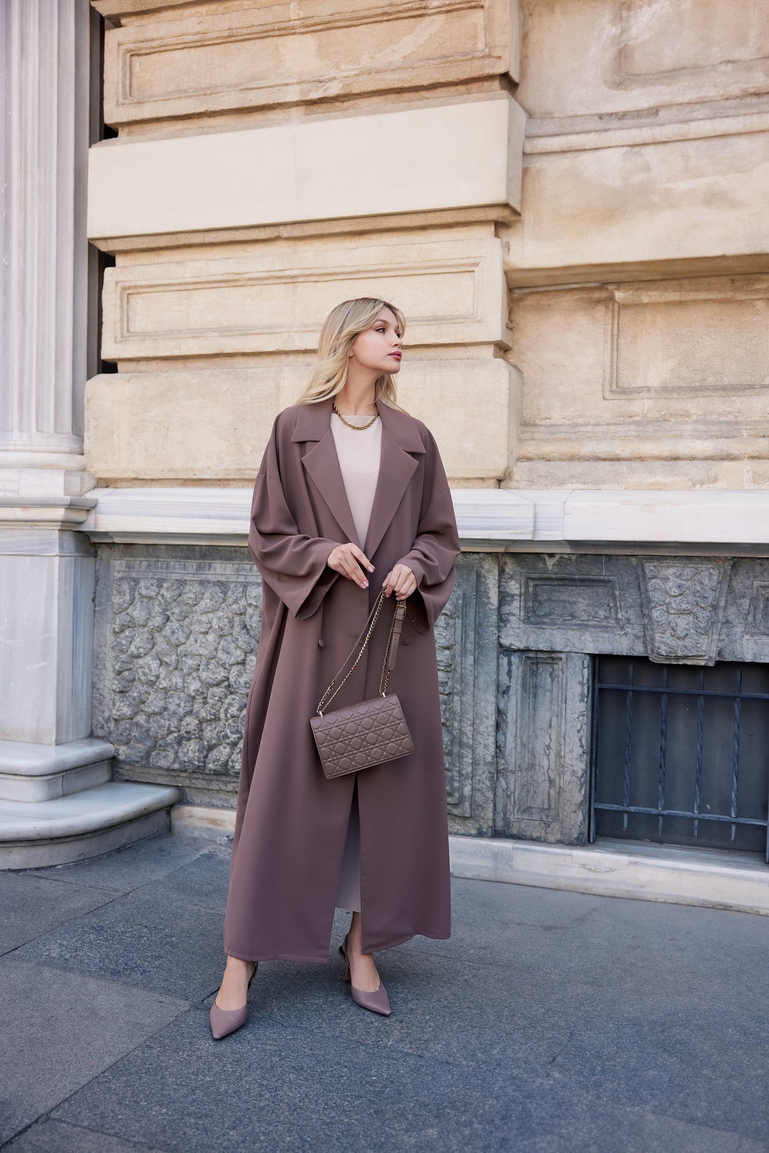 KRUVAZE YAKA DAILY ABAYA-BROWN