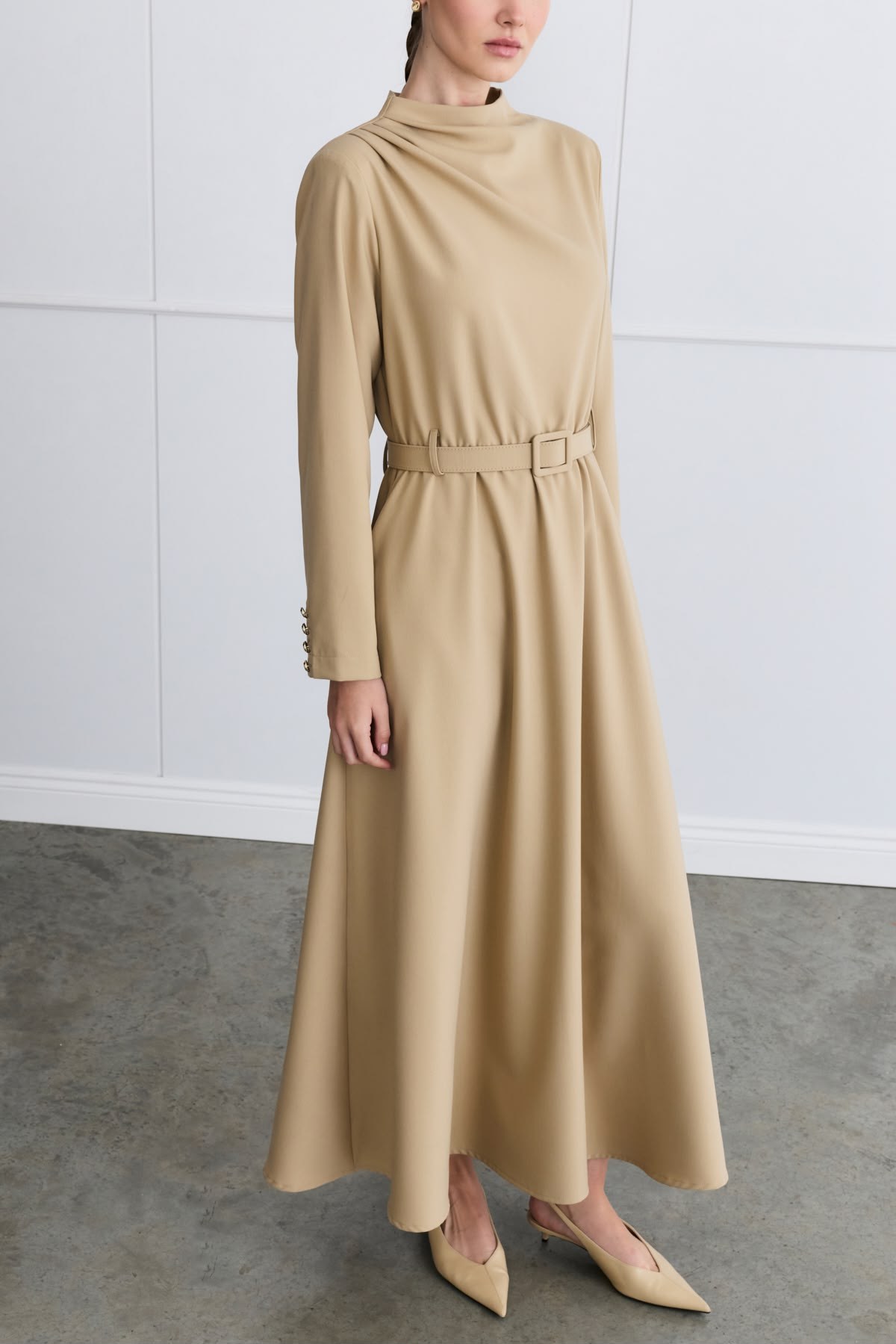 Kuşaklı Elbise Camel