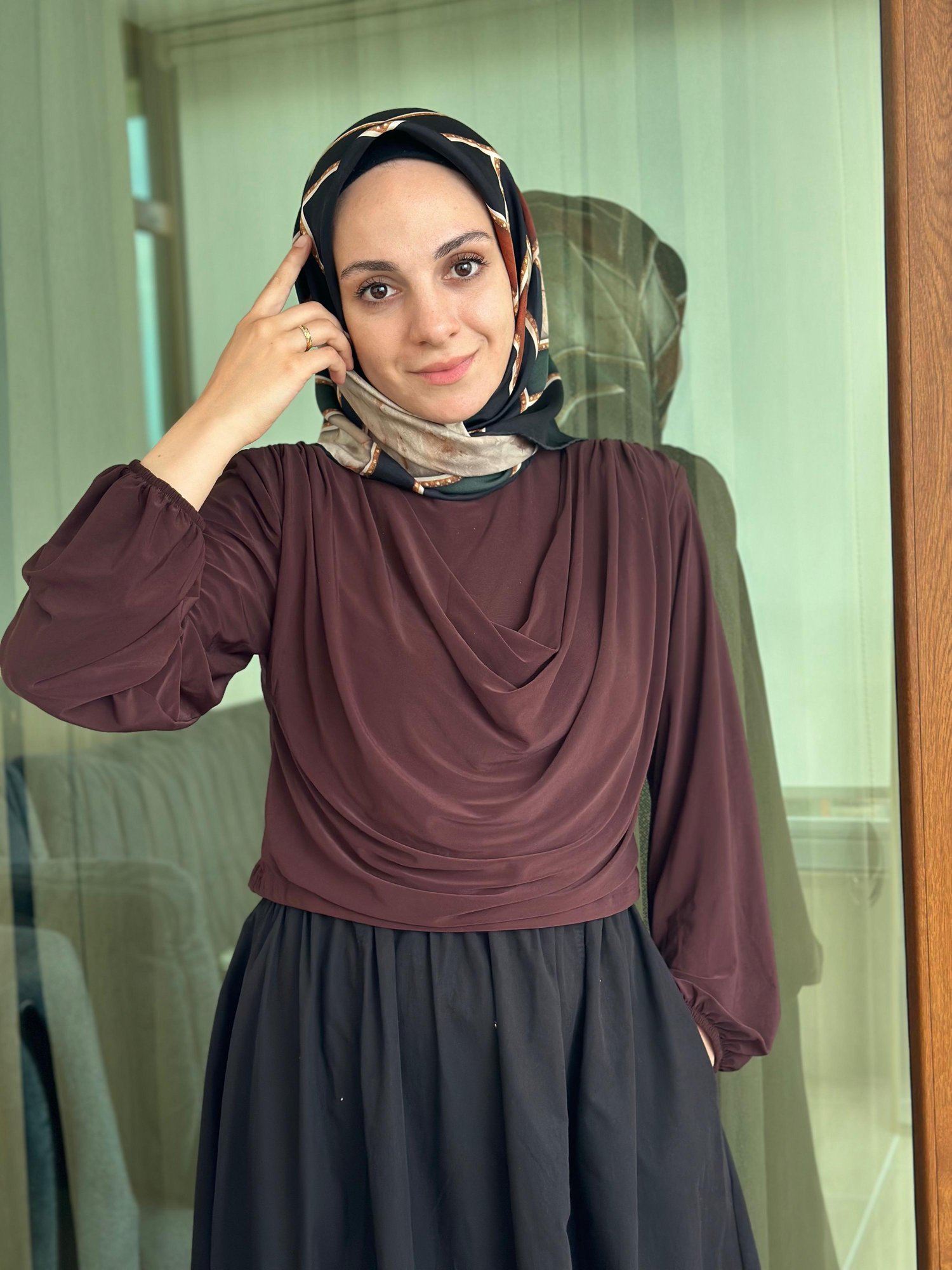 Drape Dökümlü Bluz Kahve