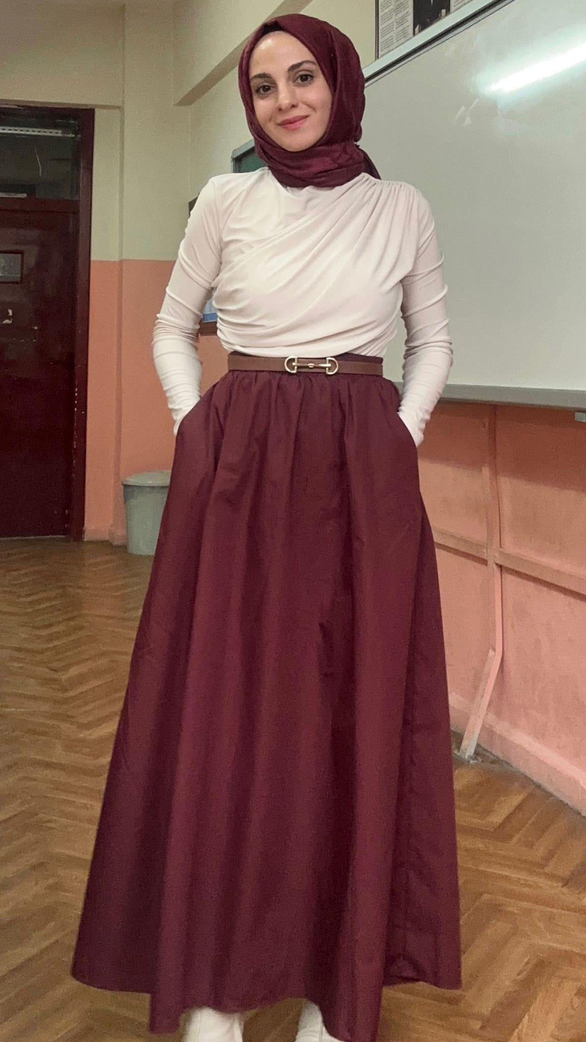 Poplin Etek Bordo