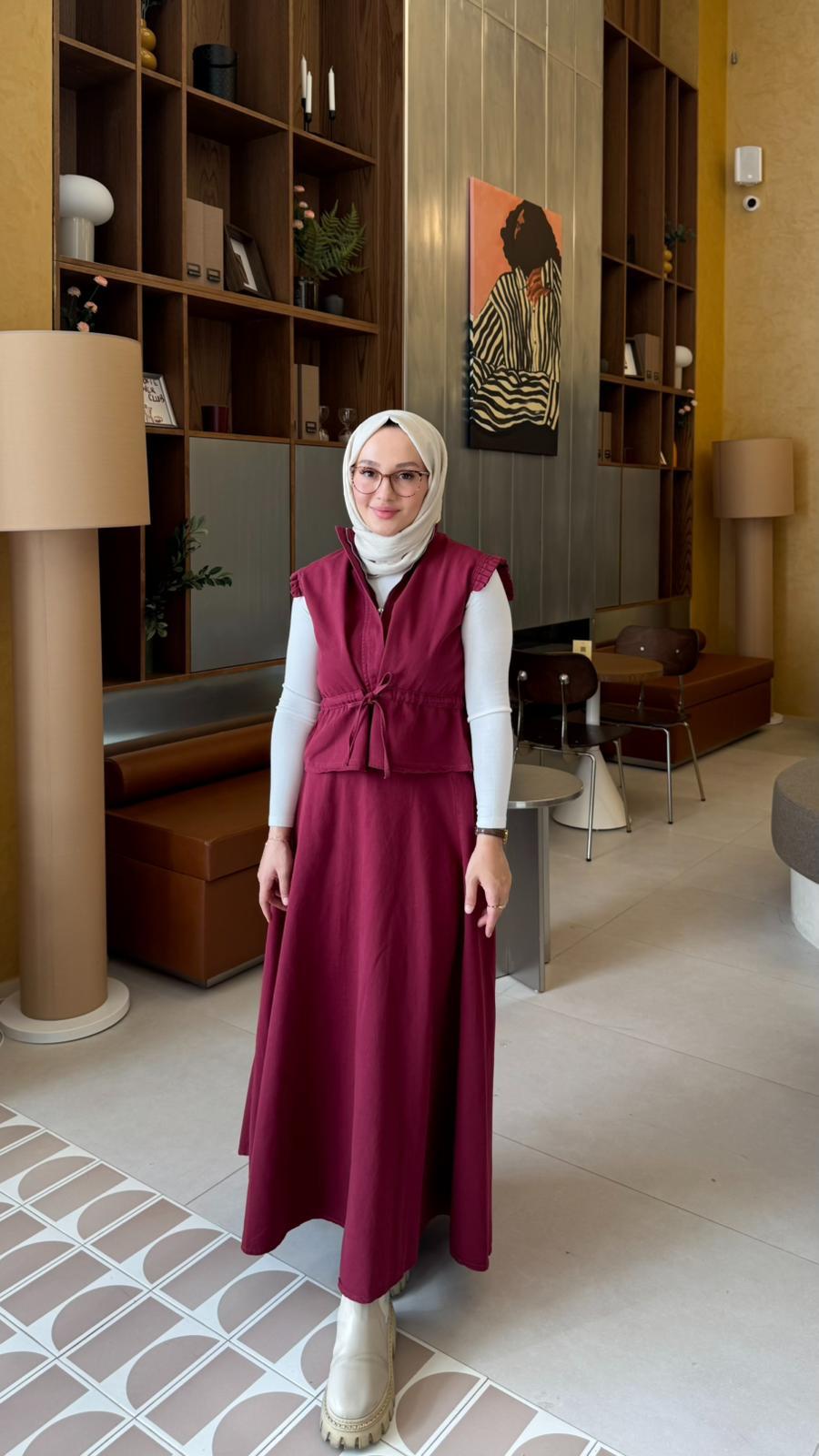 Yelekli Etek Takım-Bordo