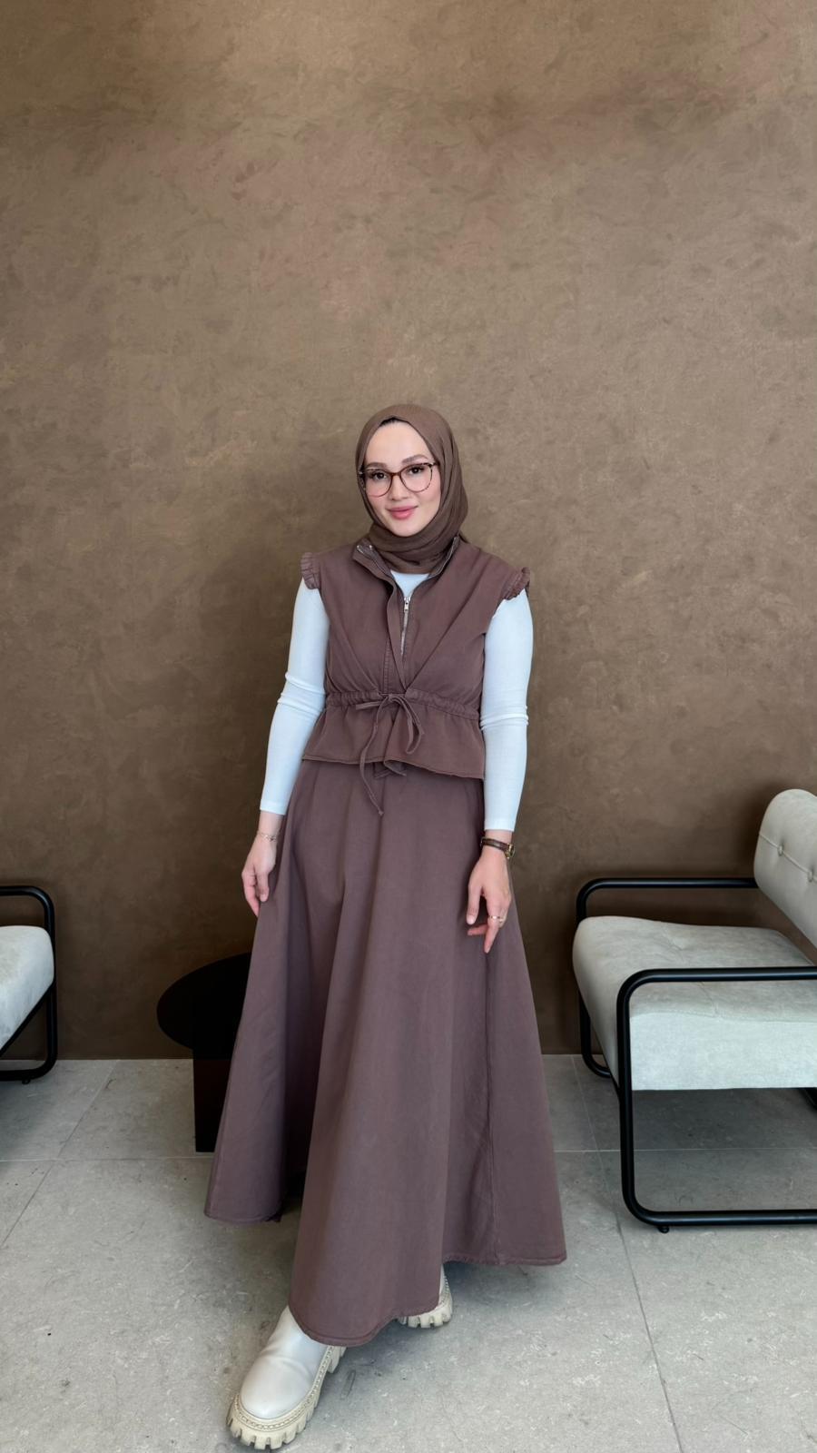 Yelekli Etek Takım-Kahve