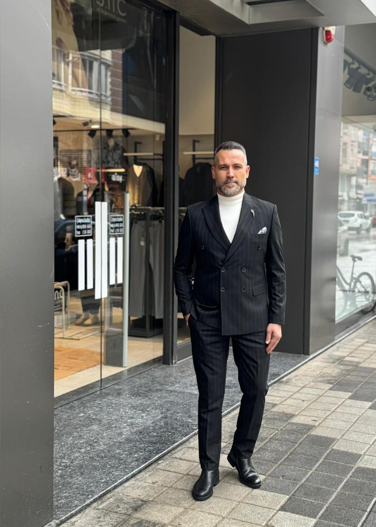 6 Drop Kruvaze Takım Siyah