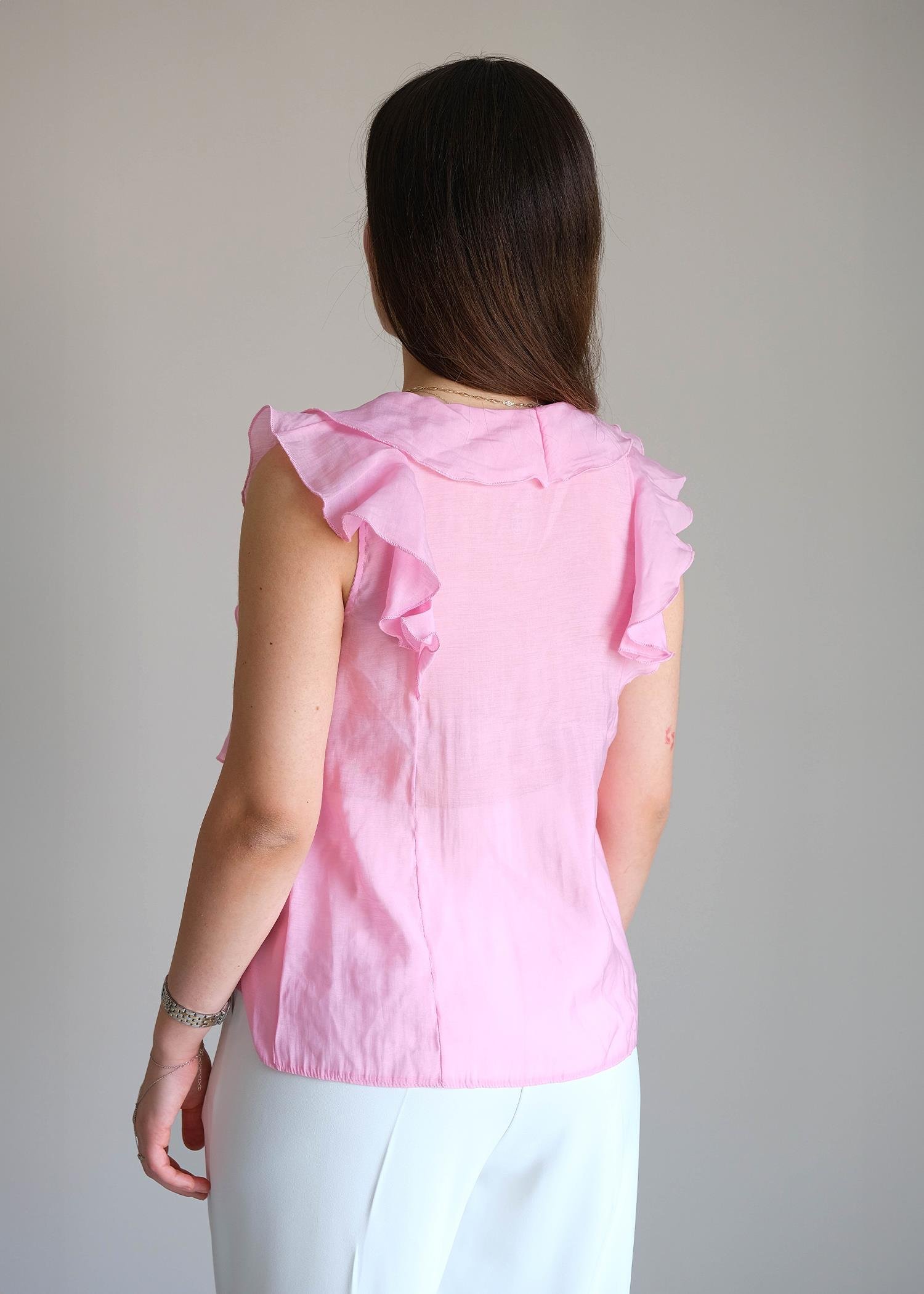 Fırfırlı Bağlama Detaylı Bluz Pembe