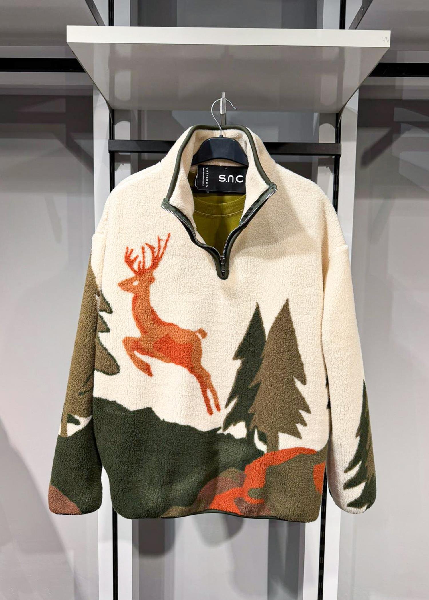Geyikli Polar Sweat Ekru-Haki
