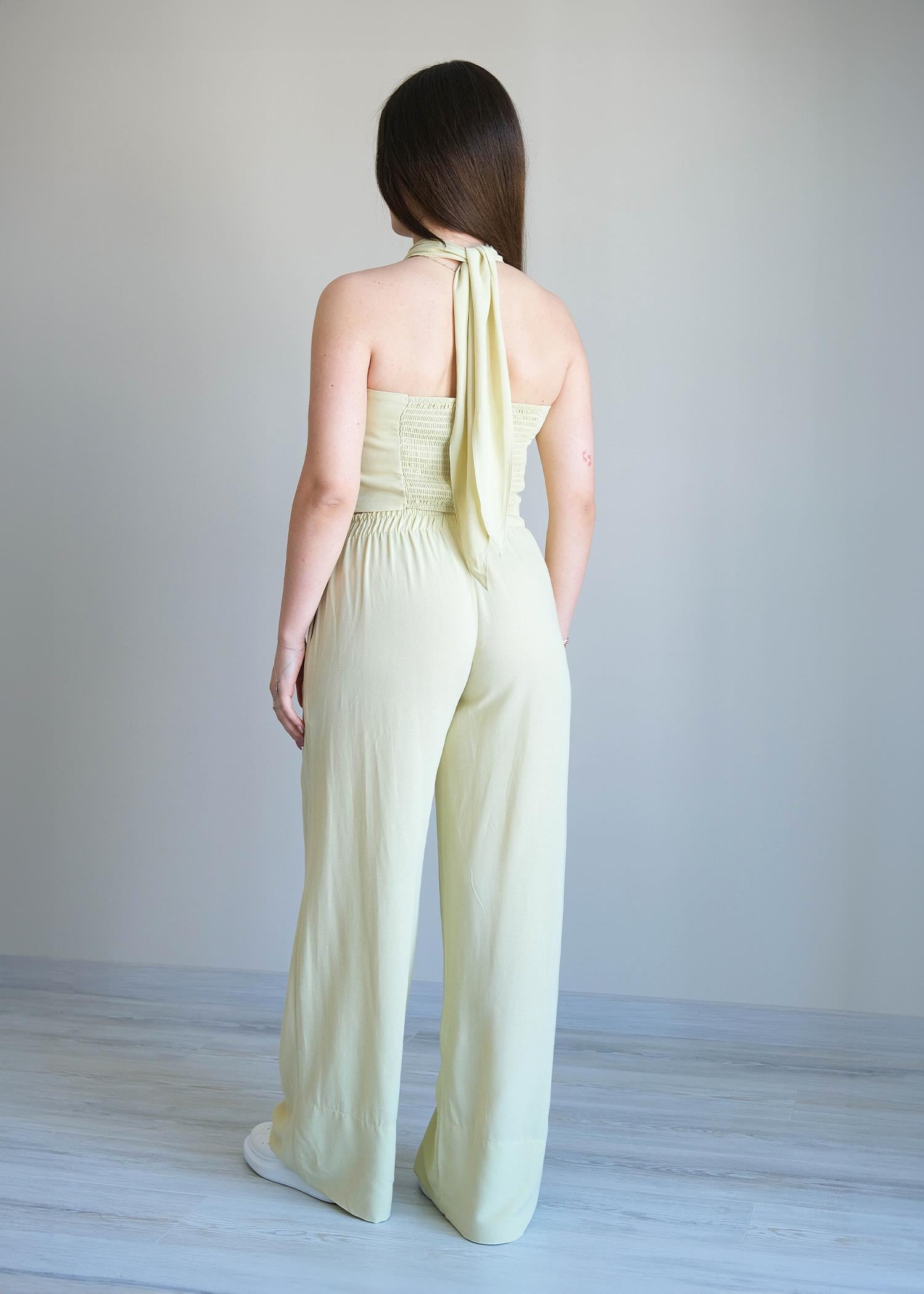 Halter Yaka Bluzlu Takım Sarı