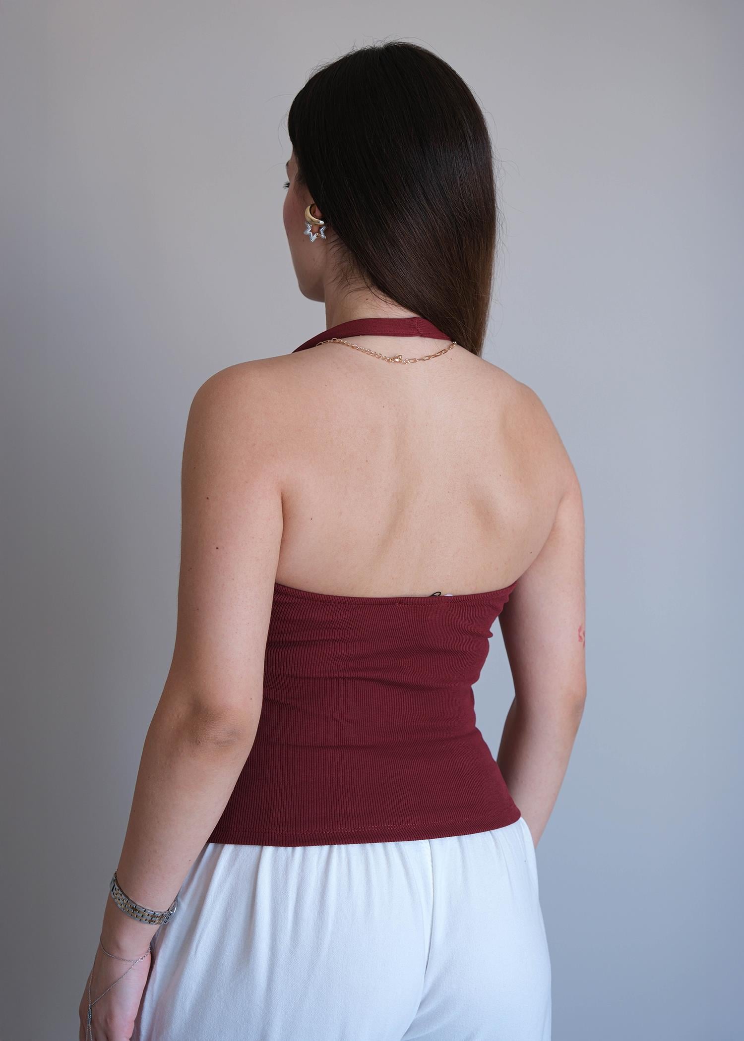 Halter Yaka Top A.Bordo