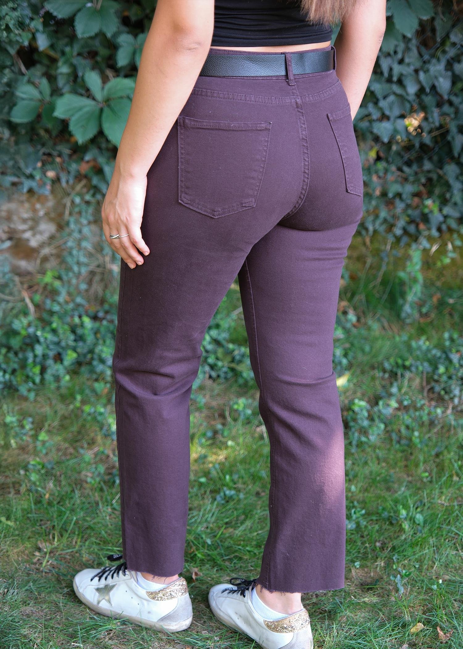 Kemerli Kesik Paça Pantolon 069 Kahve