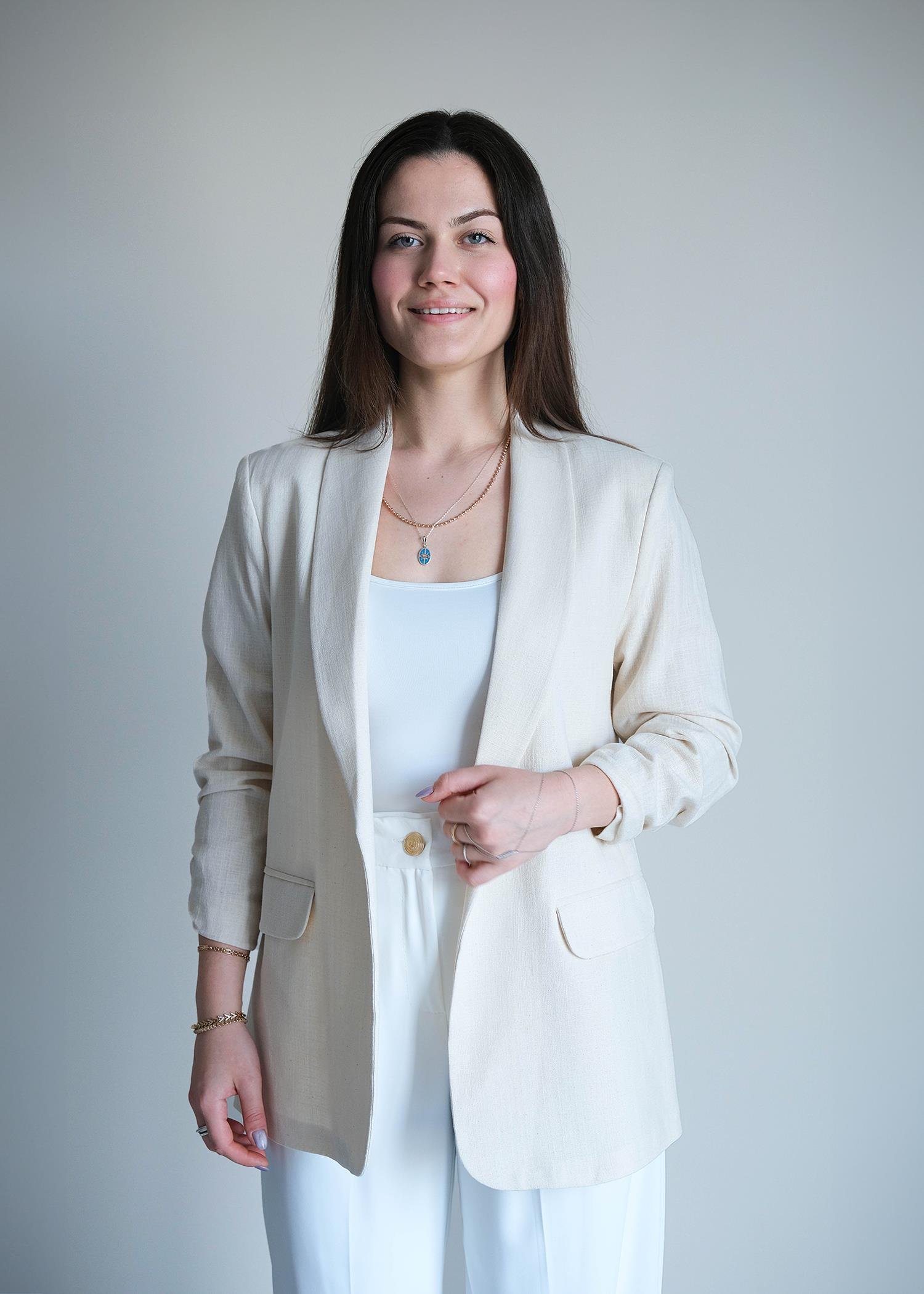 Keten Kolu Büzgülü Ceket Taş