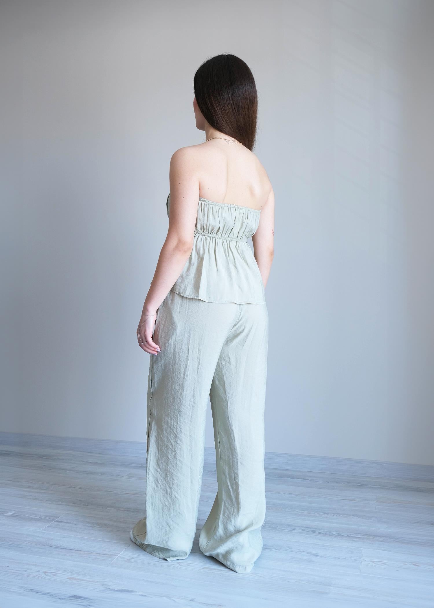 Salaş Straplez Bluz Pantolon Takım Mint