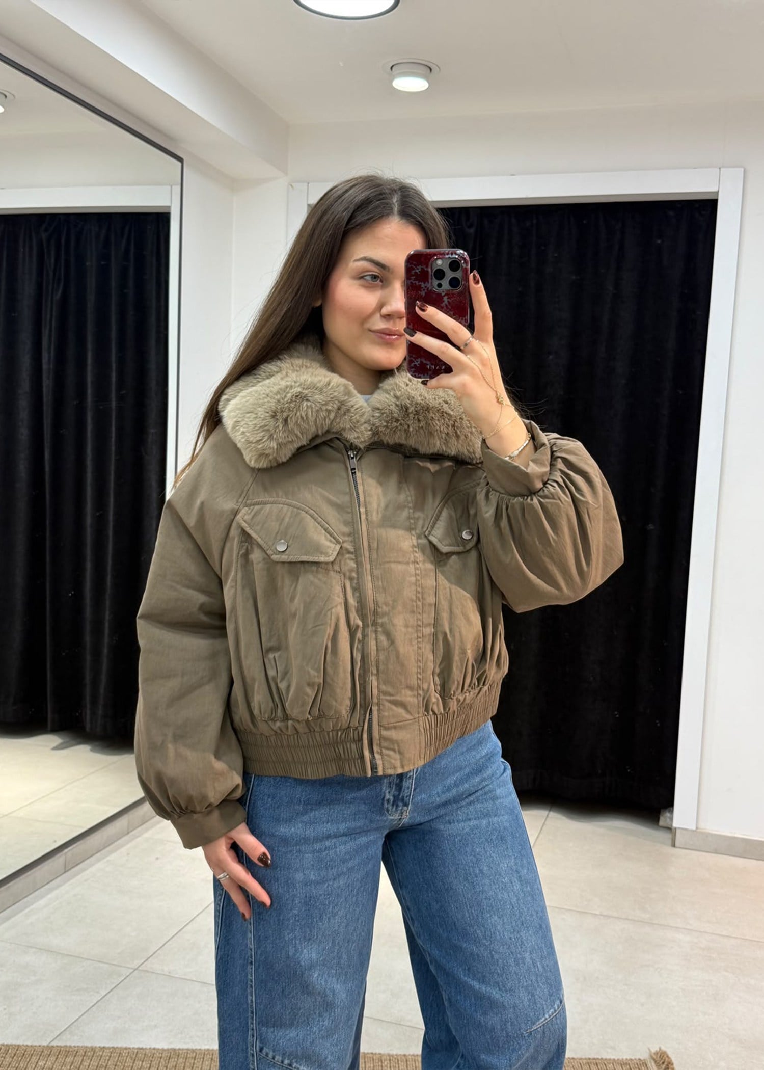 Yaka Kürklü Bomber Mont Vizon