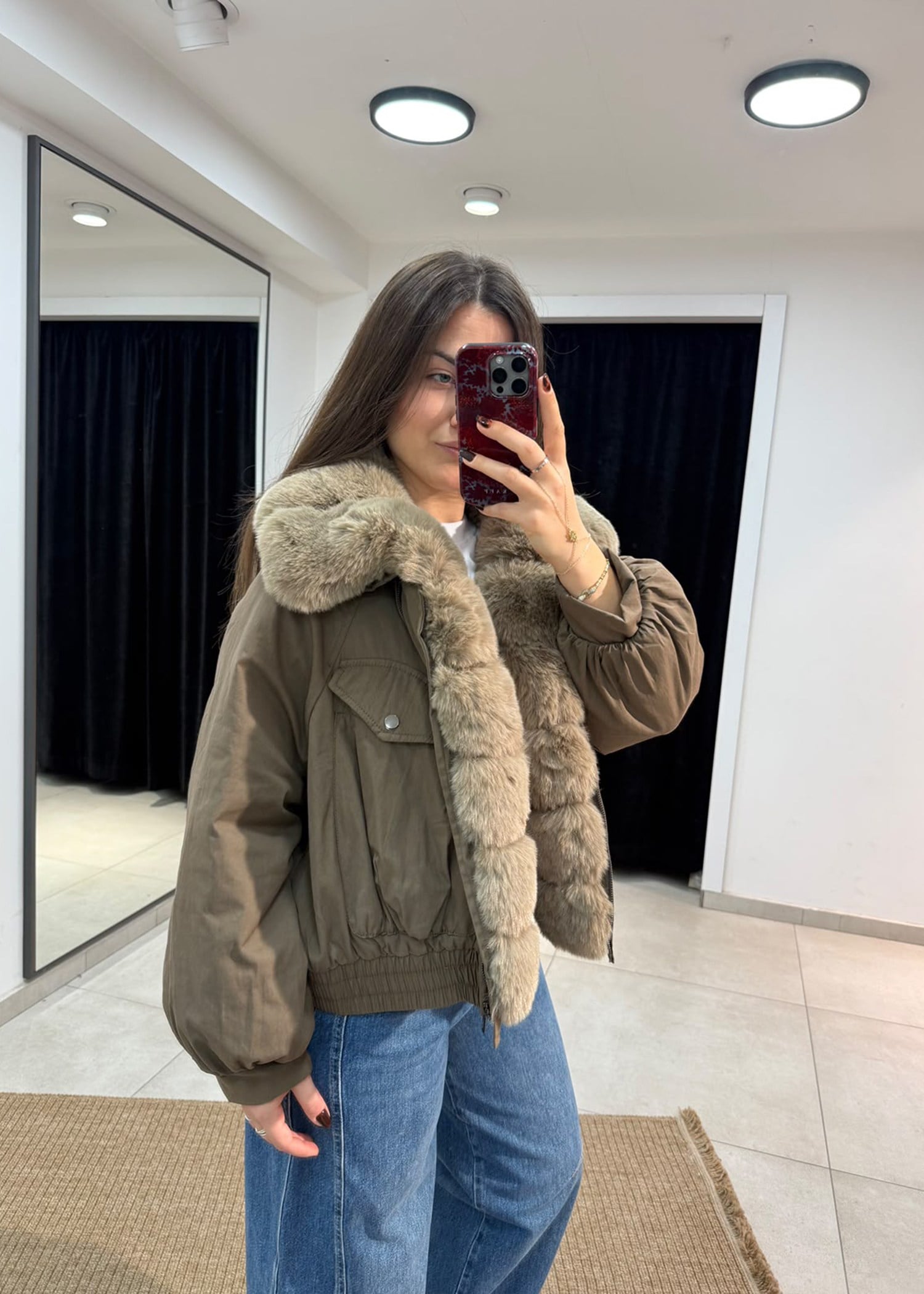 Yaka Kürklü Bomber Mont Vizon