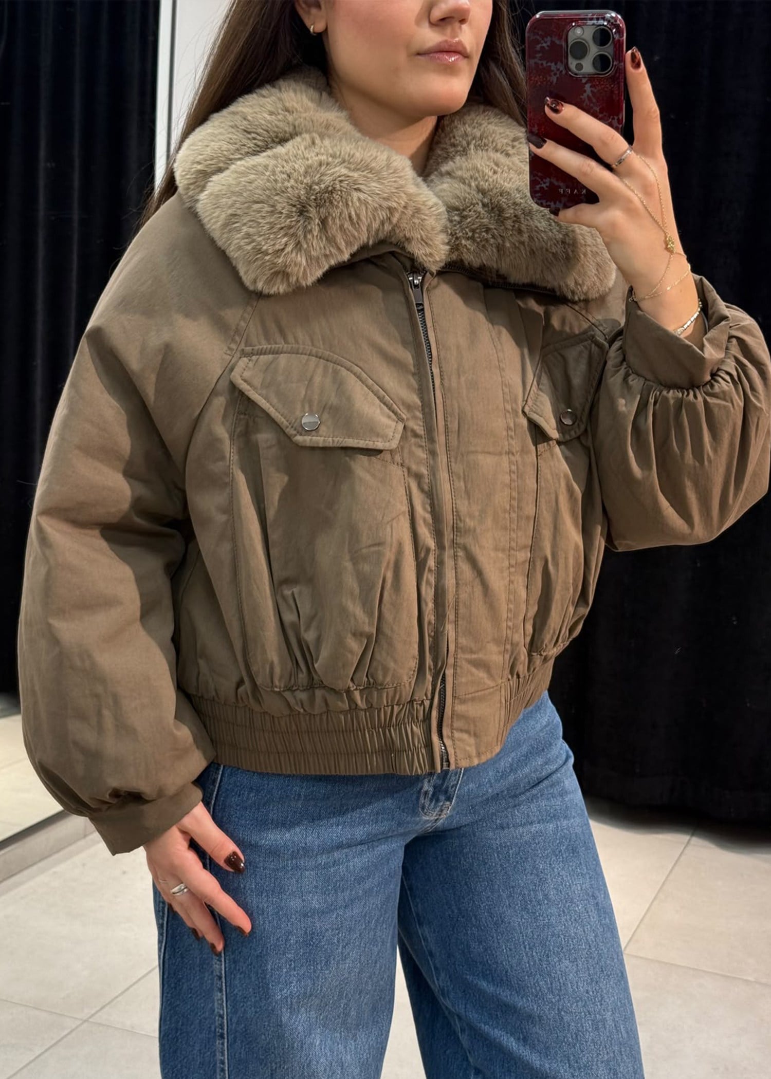 Yaka Kürklü Bomber Mont Vizon