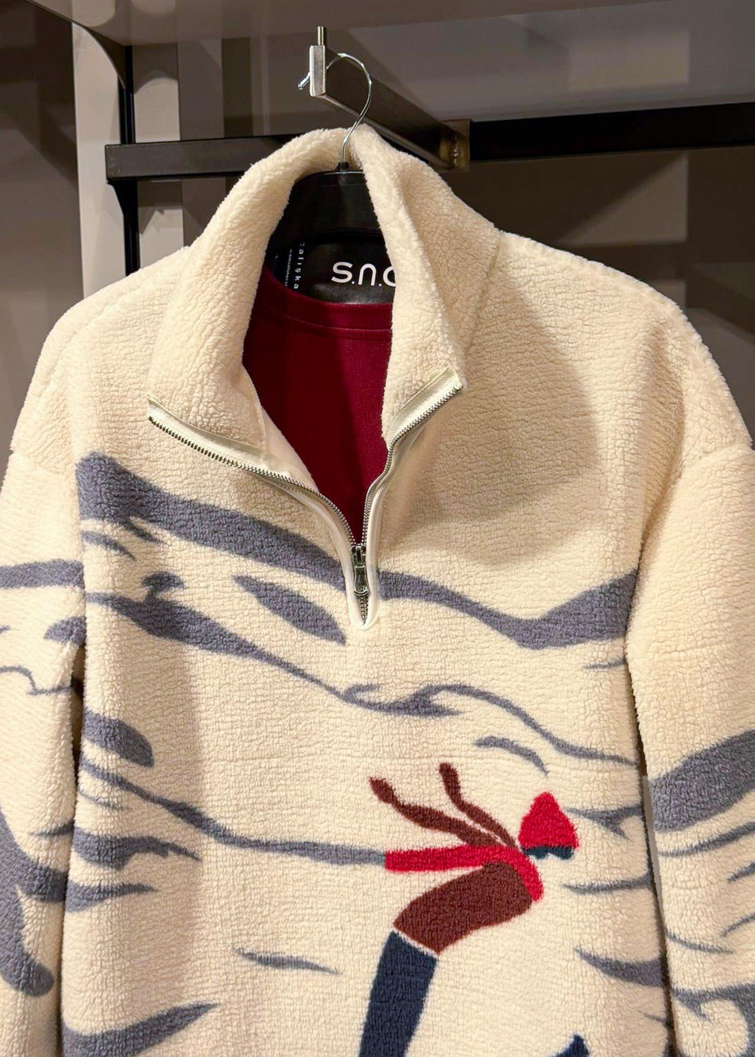 Yarım Fermuarlı Polar Sweat Ekru