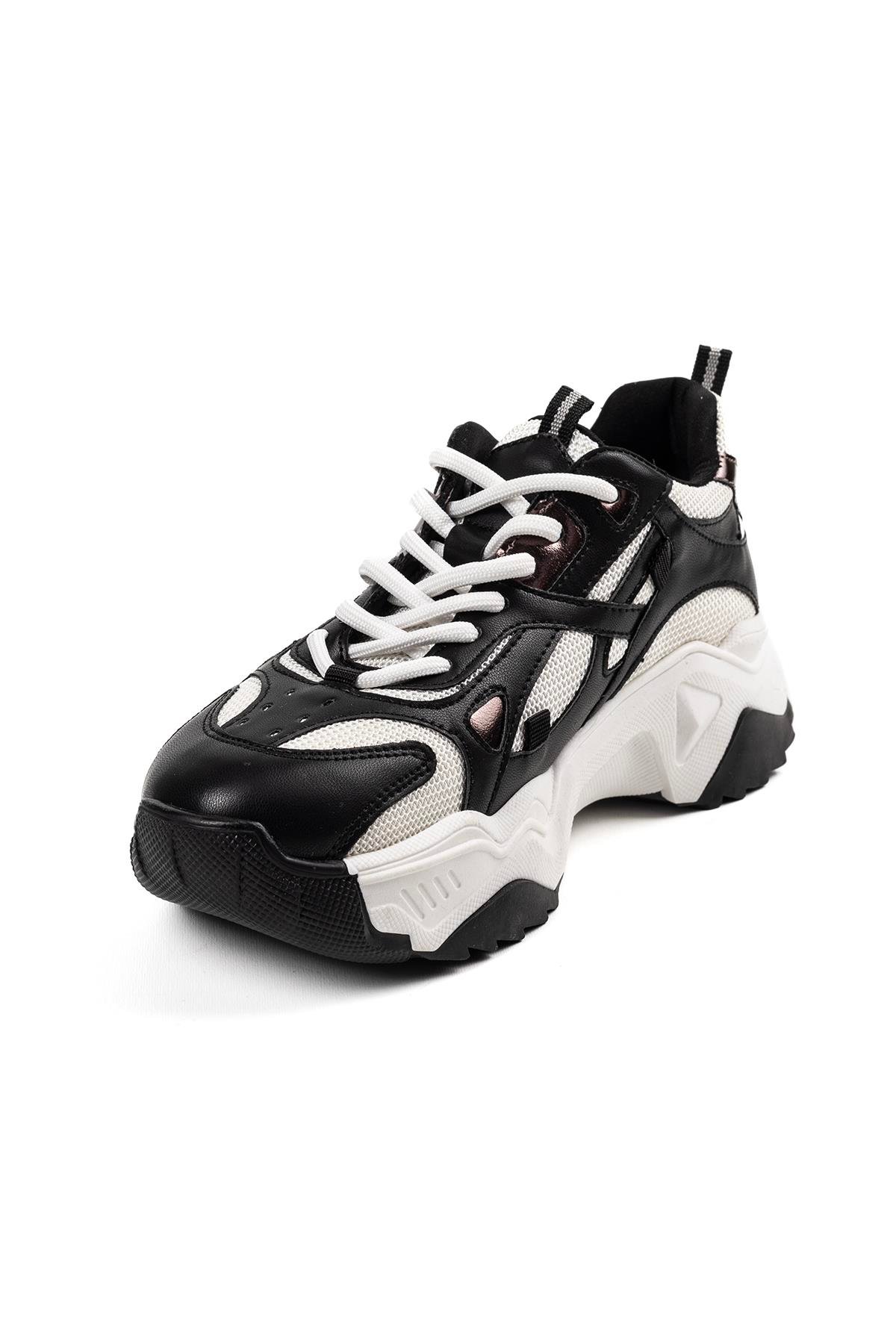 Kadın Siyah Beyaz Günlük Sneaker Kalın Taban Ayakkabı